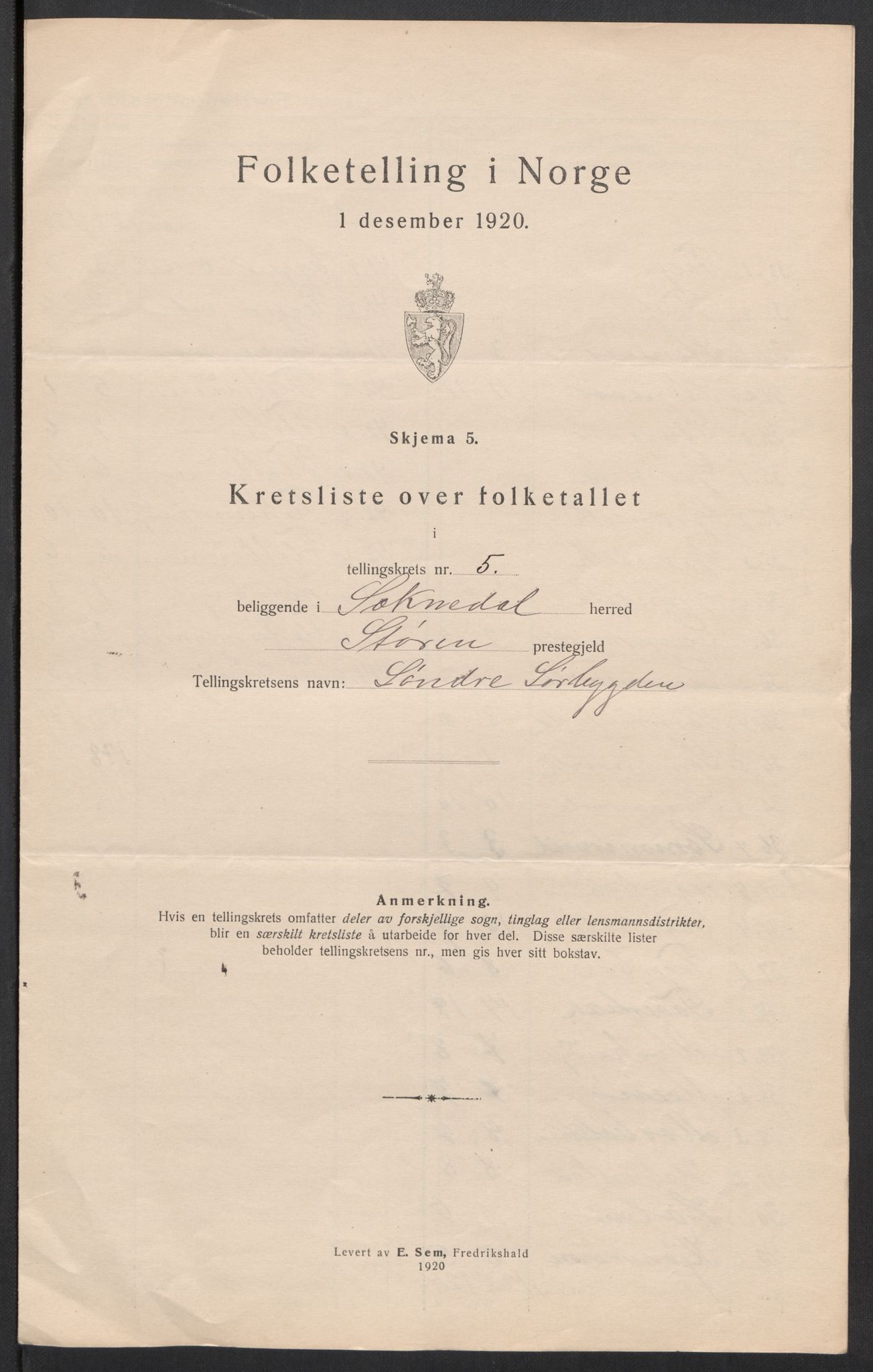 SAT, 1920 census for Soknedal, 1920, p. 19