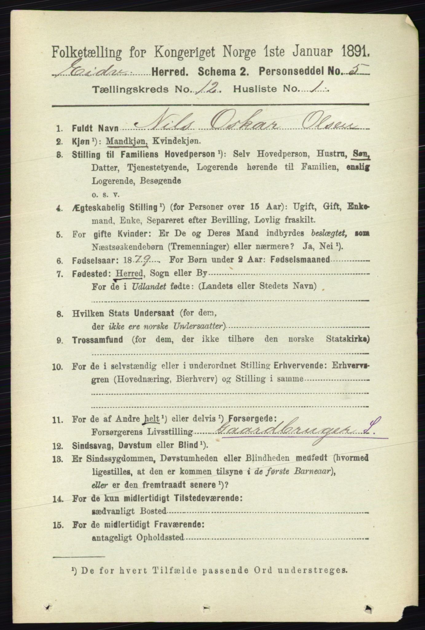 RA, 1891 census for 0237 Eidsvoll, 1891, p. 8486