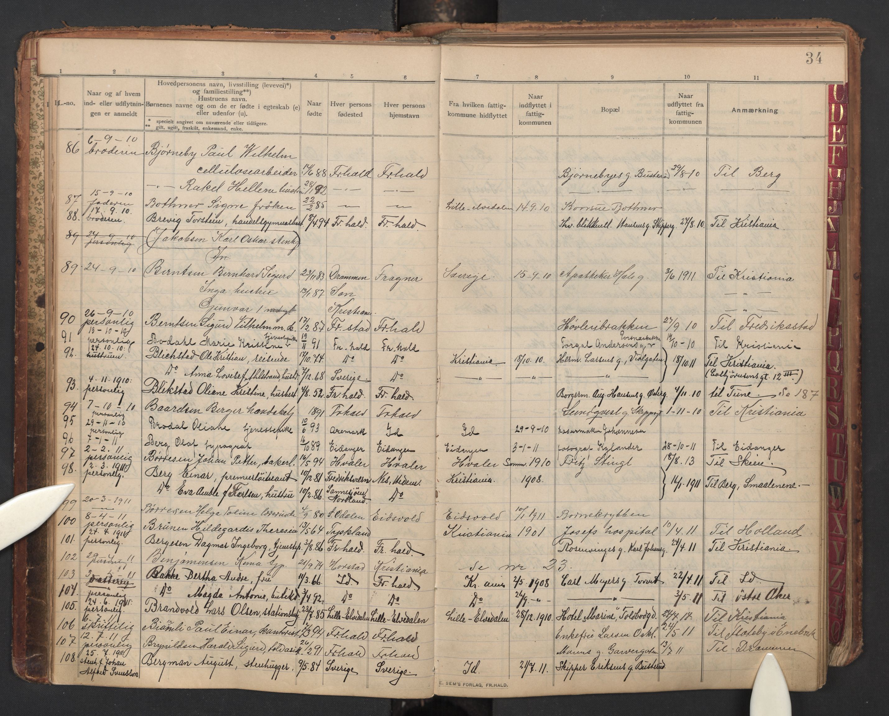 Halden politidistrikt, AV/SAO-A-10295/H/Ha/Hae/L0002: Flytteprotokoll, 1908-1915, p. 34