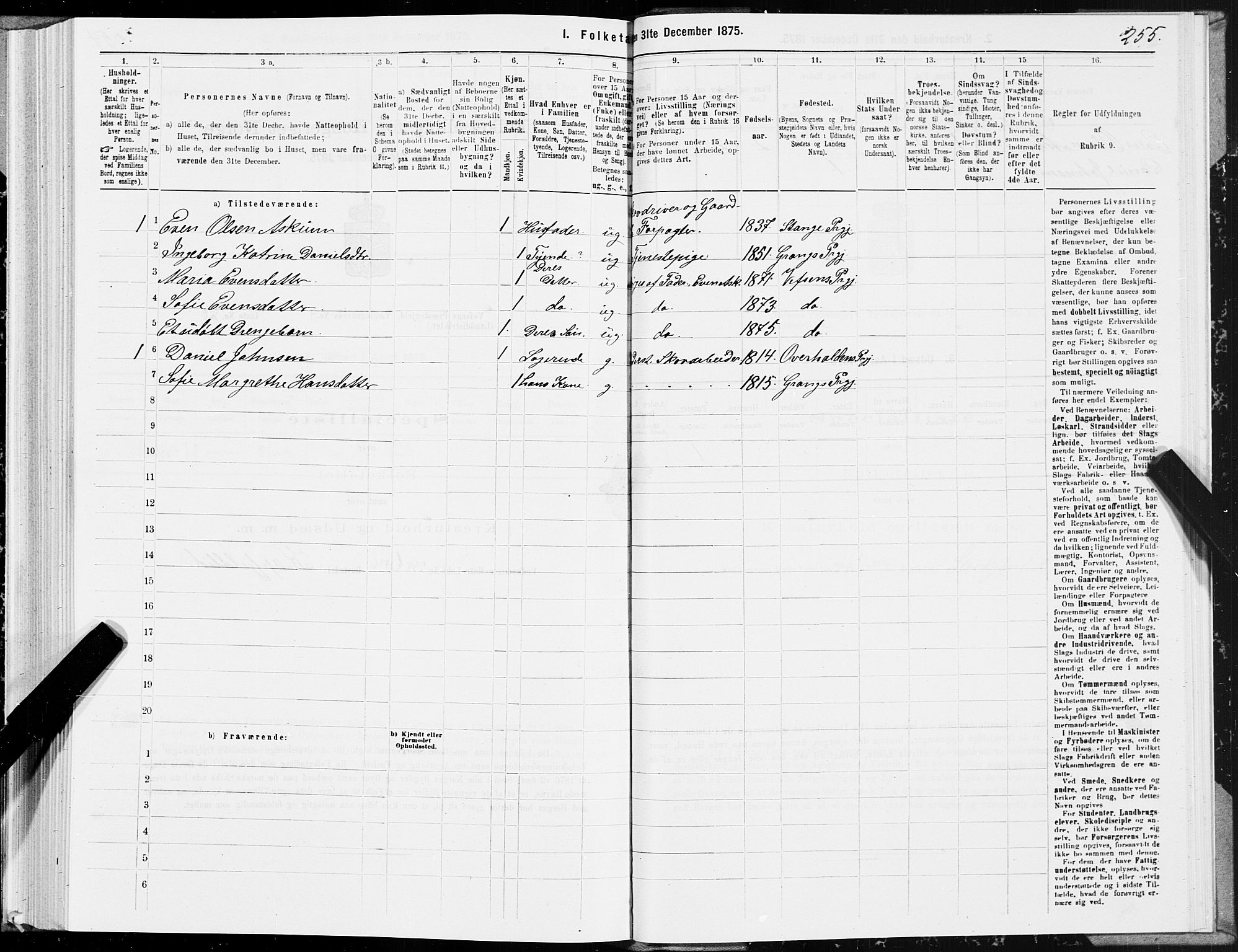 SAT, 1875 census for 1824L Vefsn/Vefsn, 1875, p. 1255