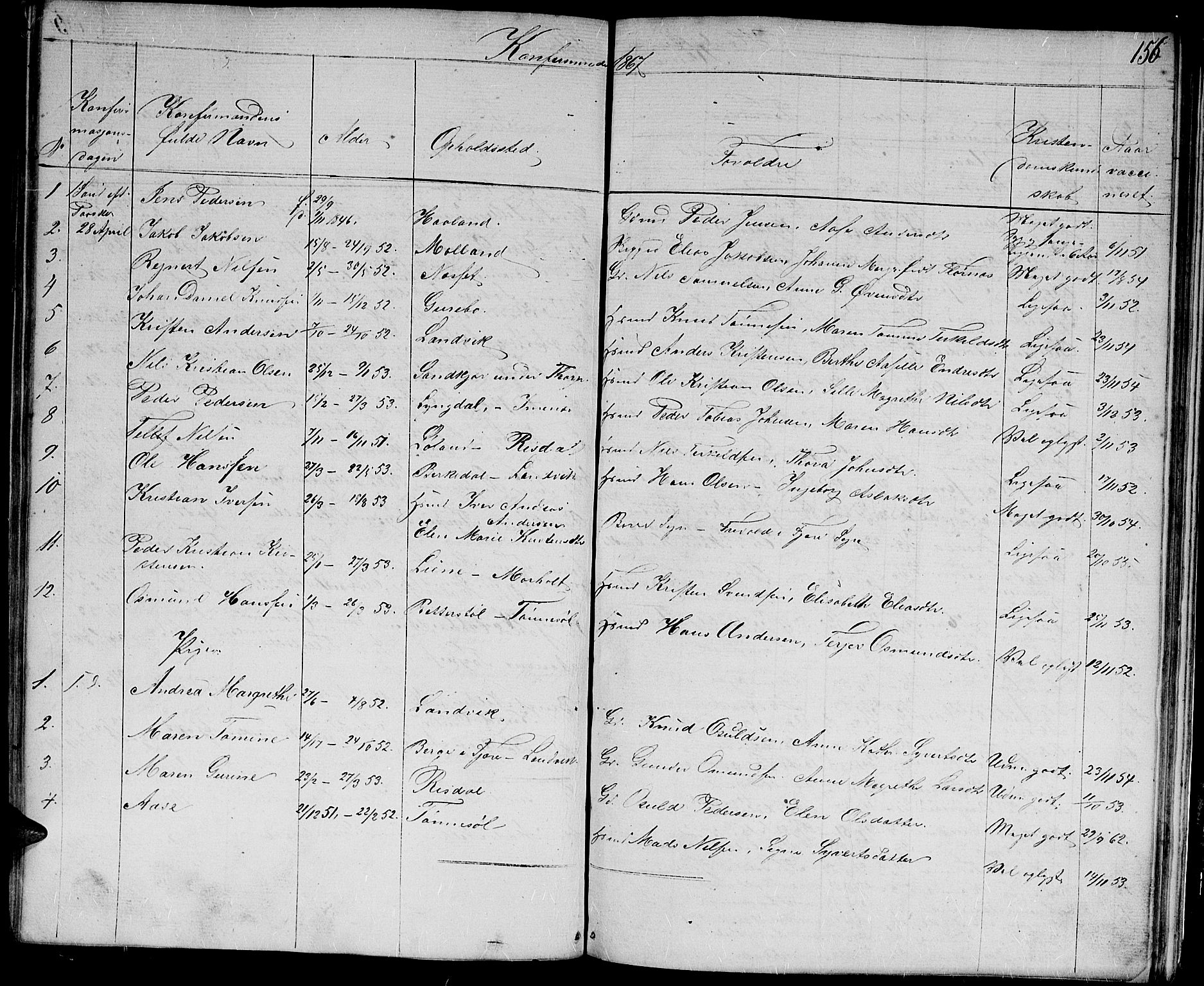 Hommedal sokneprestkontor, AV/SAK-1111-0023/F/Fb/Fbb/L0005: Parish register (copy) no. B 5, 1850-1869, p. 156