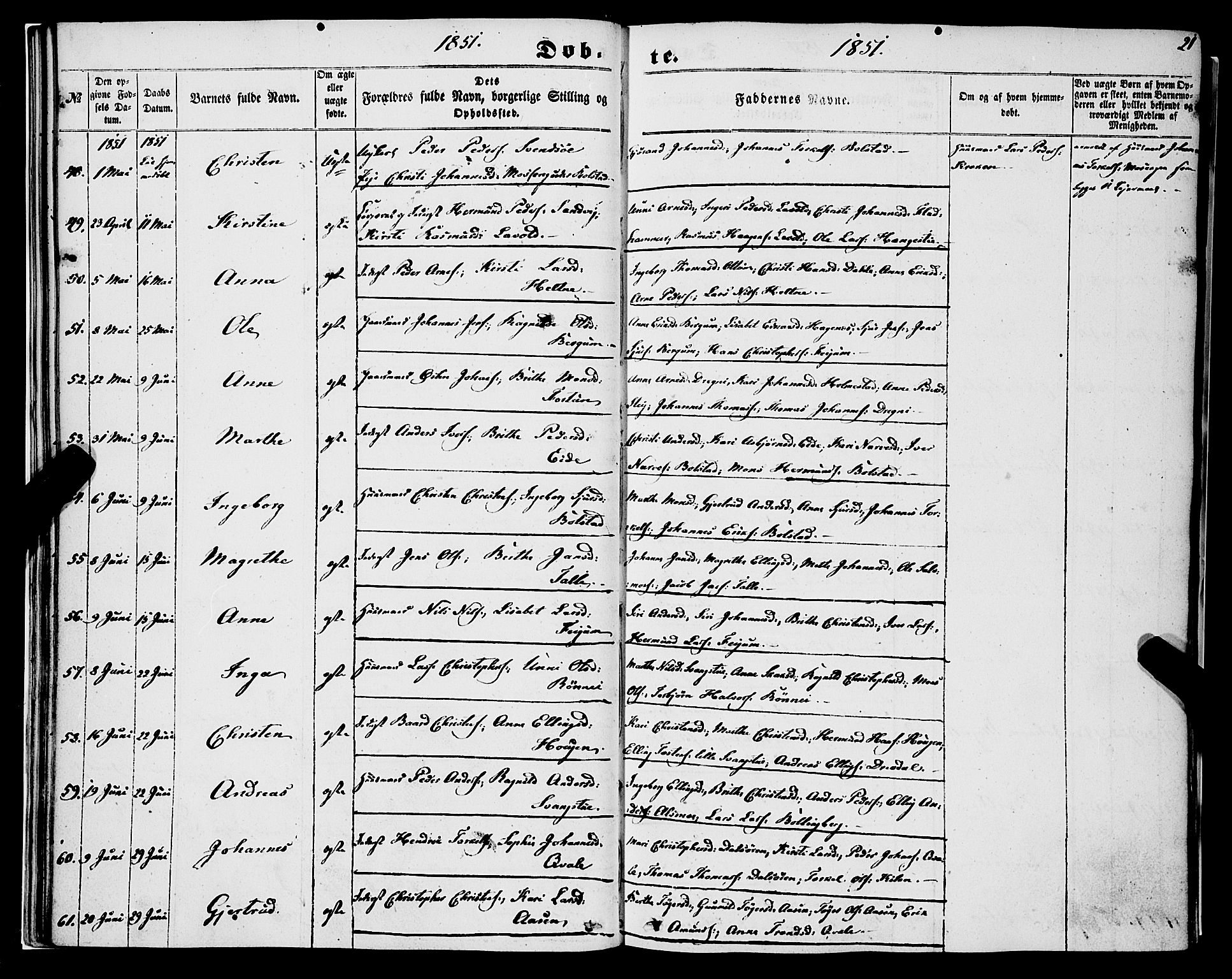 Luster sokneprestembete, AV/SAB-A-81101/H/Haa/Haaa/L0007: Parish register (official) no. A 7, 1849-1859, p. 21