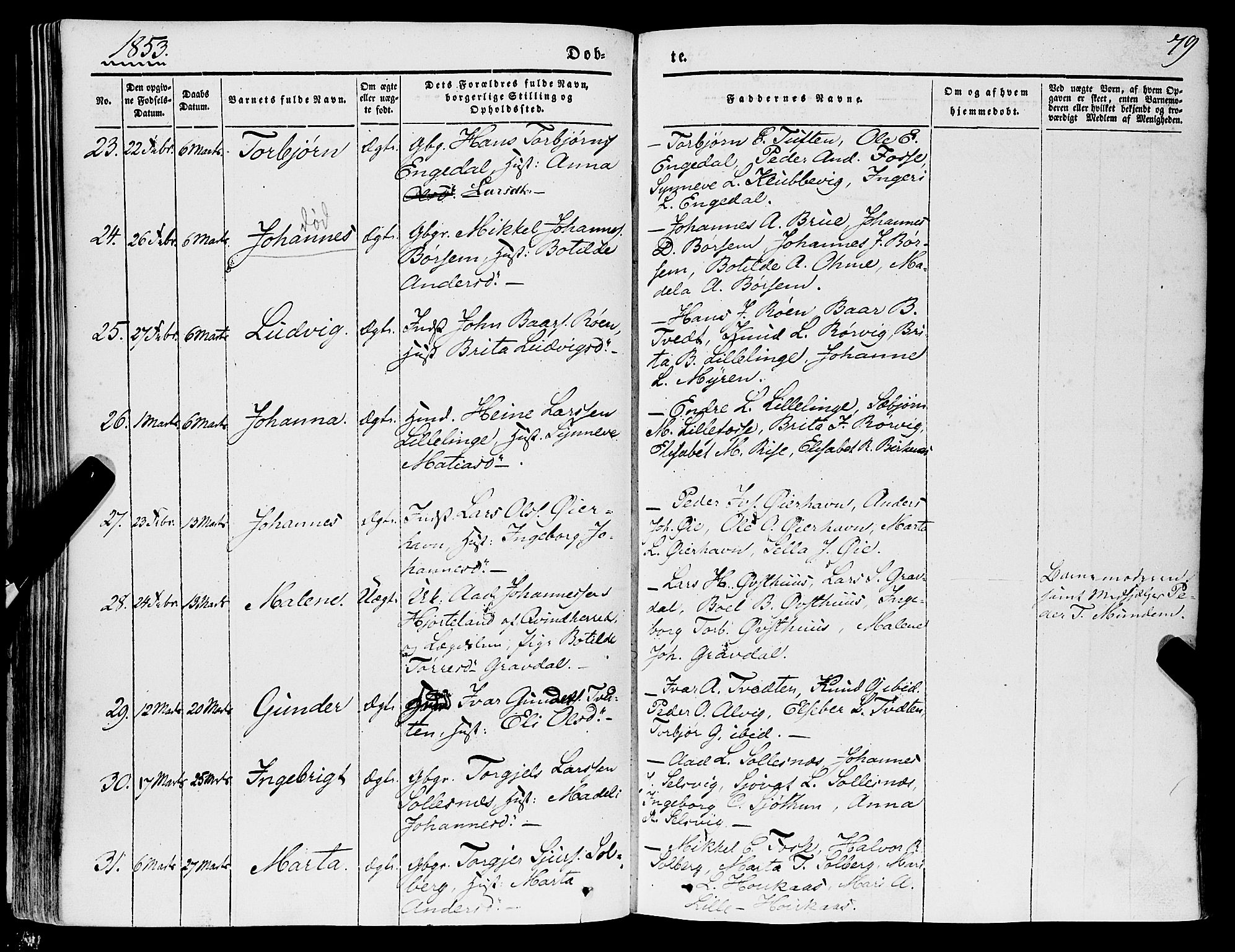 Strandebarm sokneprestembete, AV/SAB-A-78401/H/Haa: Parish register (official) no. A 7, 1844-1872, p. 79