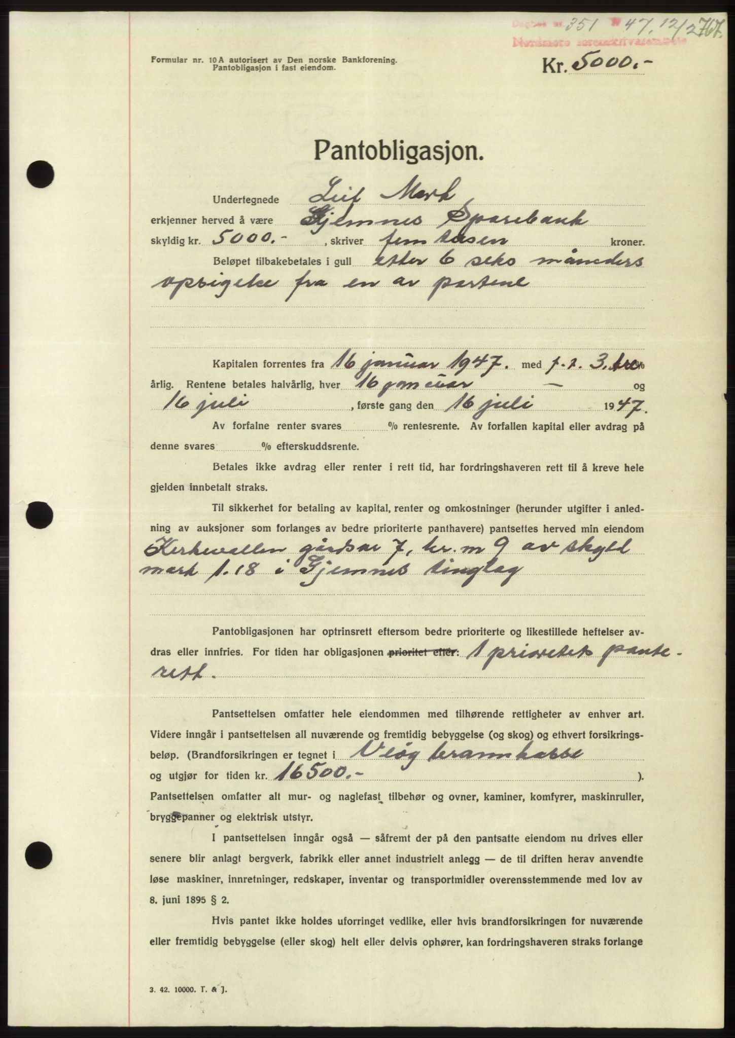 Nordmøre sorenskriveri, AV/SAT-A-4132/1/2/2Ca: Mortgage book no. B95, 1946-1947, Diary no: : 351/1947