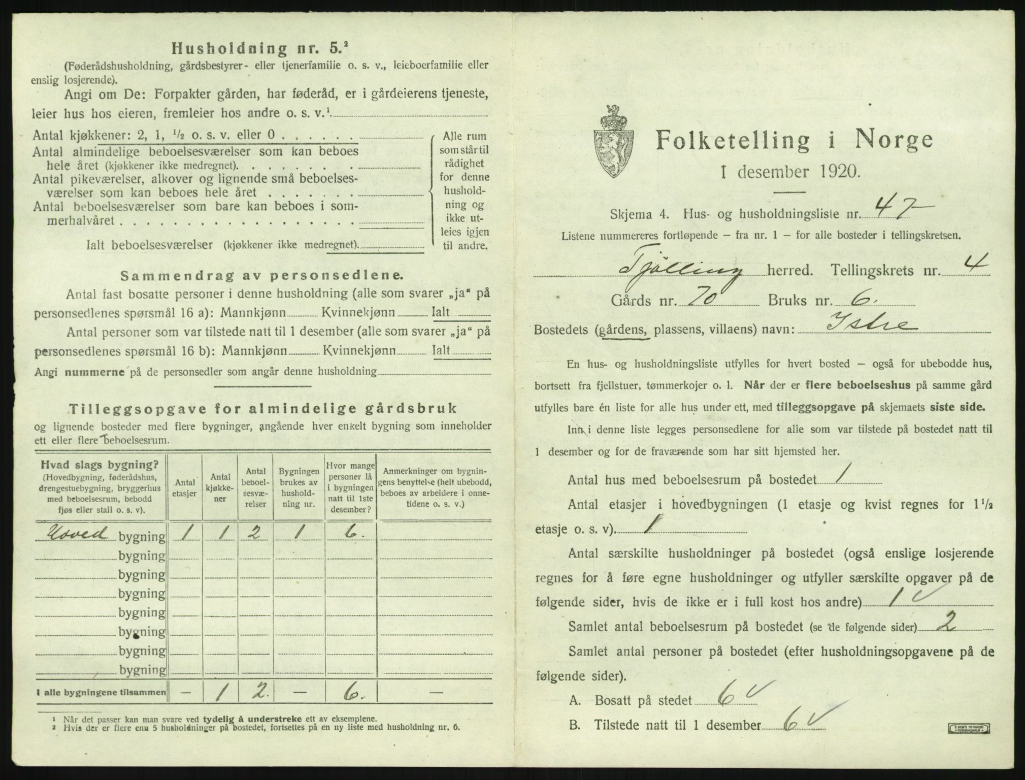 SAKO, 1920 census for Tjølling, 1920, p. 1167
