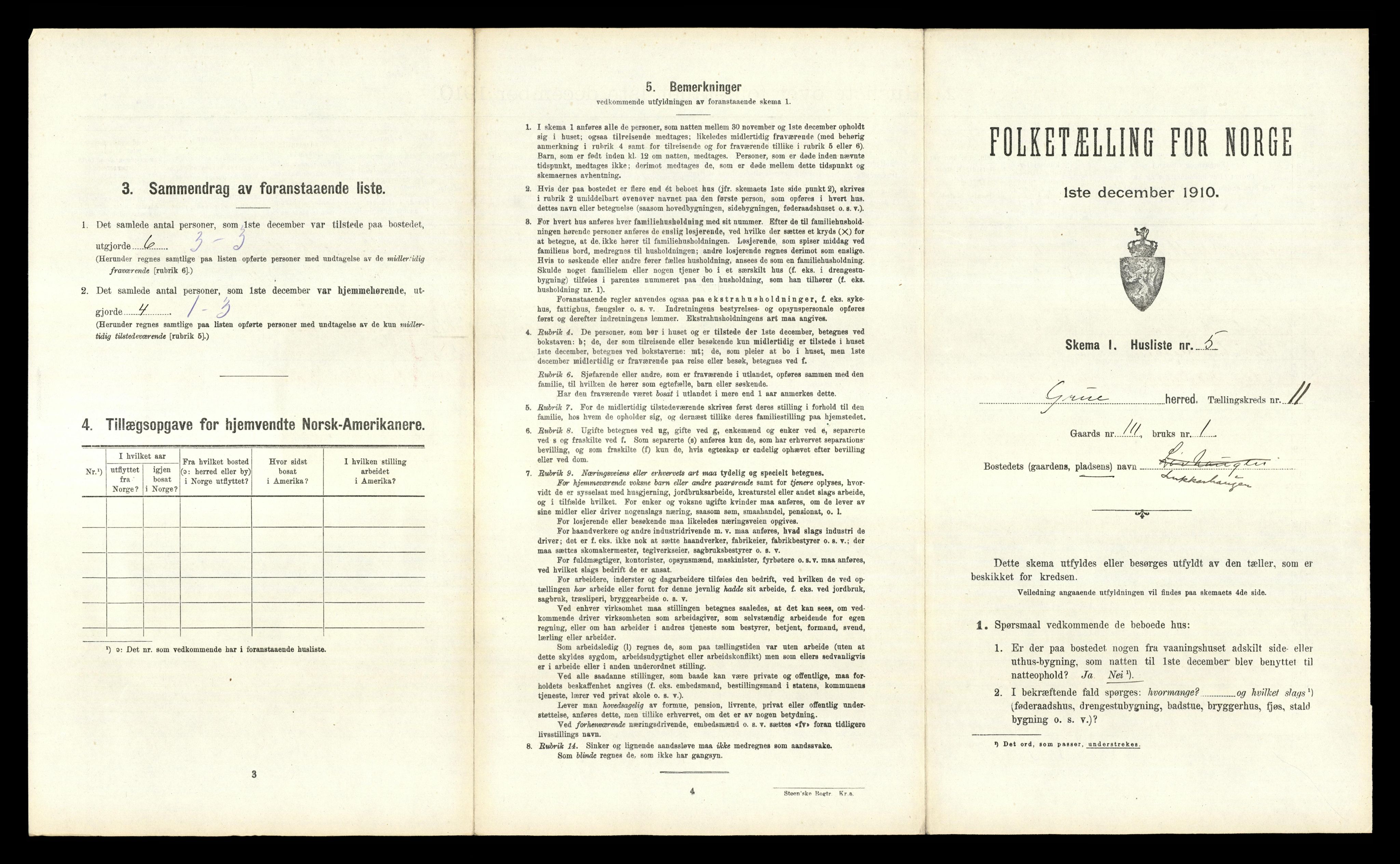 RA, 1910 census for Grue, 1910, p. 1453