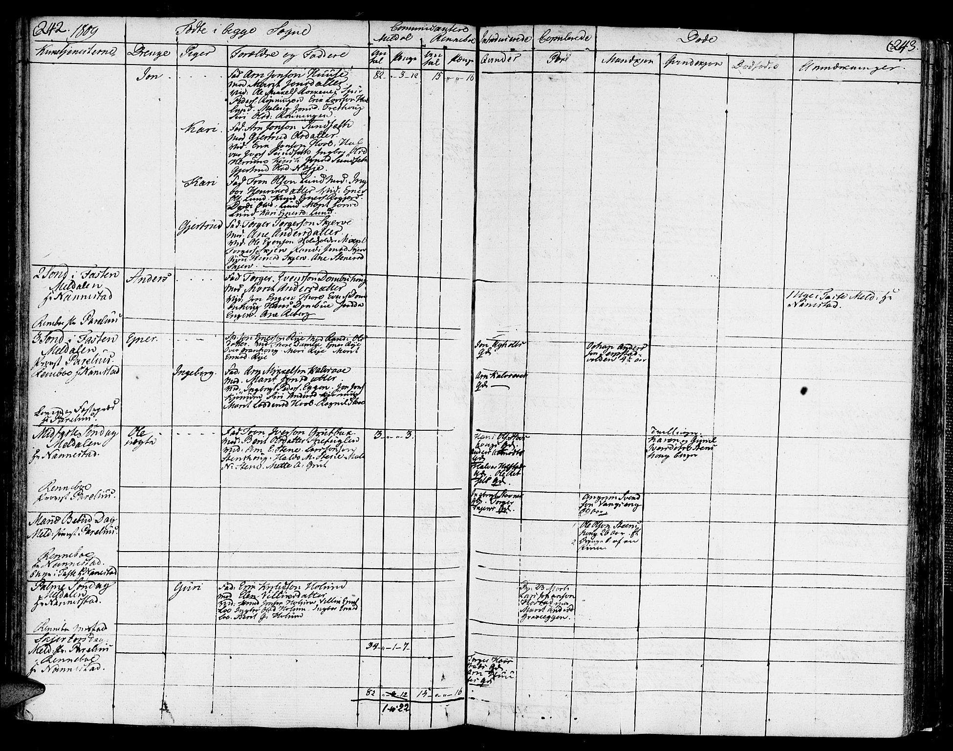 Ministerialprotokoller, klokkerbøker og fødselsregistre - Sør-Trøndelag, SAT/A-1456/672/L0852: Parish register (official) no. 672A05, 1776-1815, p. 242-243