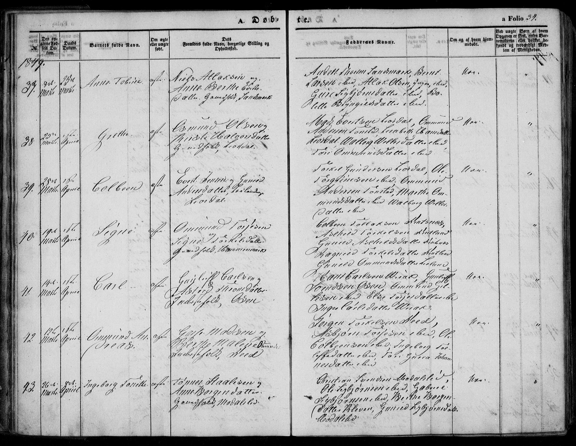 Bakke sokneprestkontor, AV/SAK-1111-0002/F/Fa/Faa/L0005: Parish register (official) no. A 5, 1847-1855, p. 34