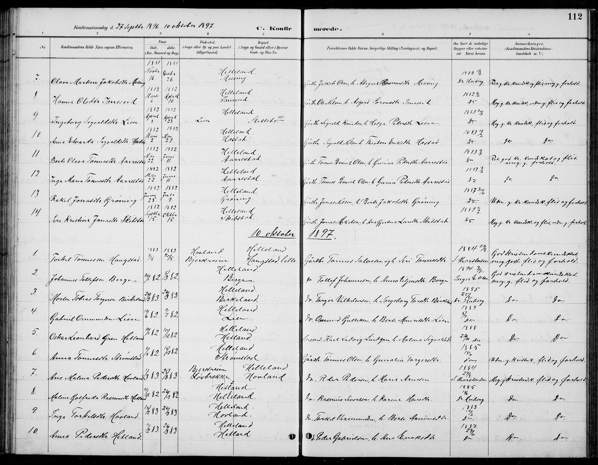 Helleland sokneprestkontor, AV/SAST-A-101810: Parish register (copy) no. B 4, 1887-1941, p. 112