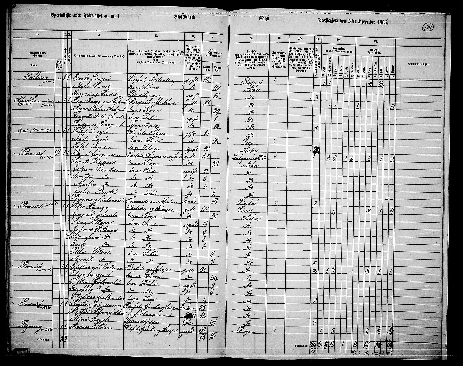RA, 1865 census for Asker, 1865, p. 142