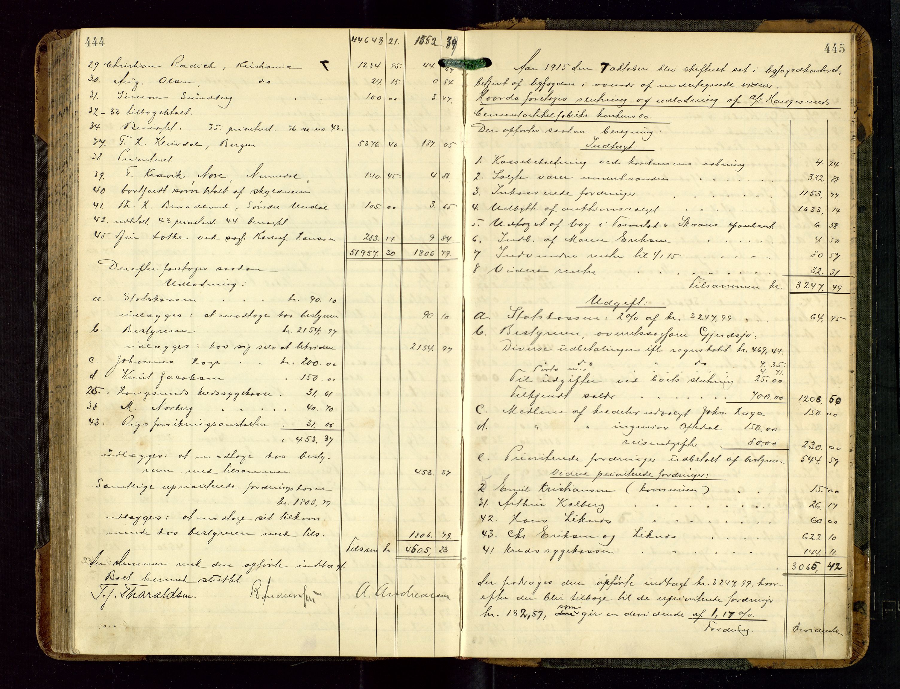 Haugesund tingrett, AV/SAST-A-101415/01/IV/IVD/L0002: Skifteutlodningsprotokoll, med register, 1904-1915, p. 444-445