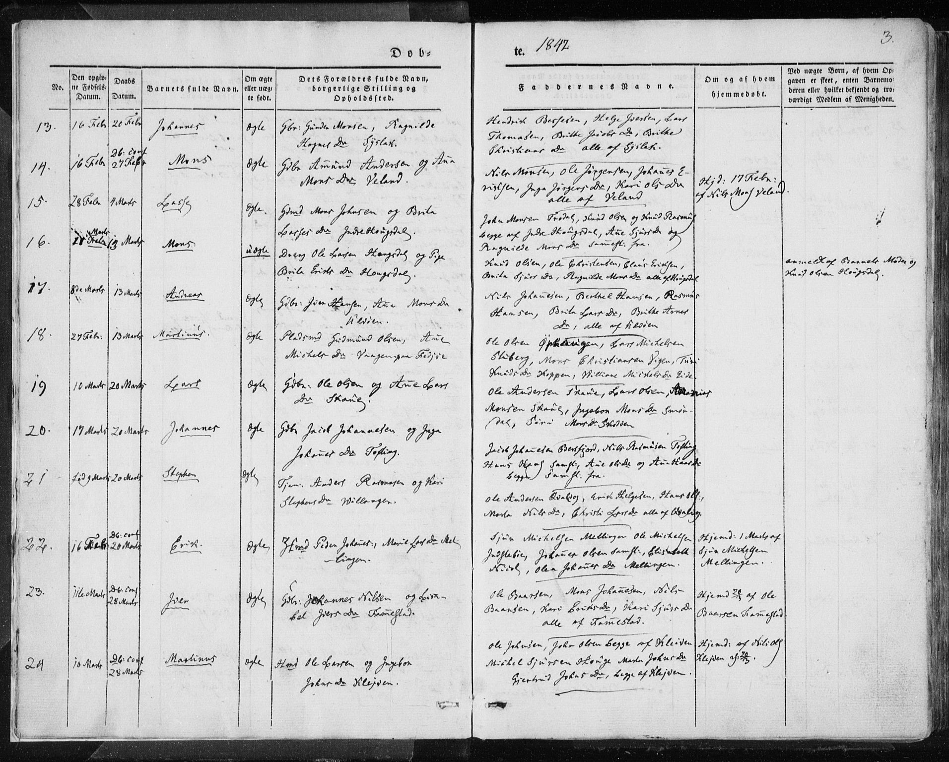 Lindås Sokneprestembete, AV/SAB-A-76701/H/Haa/Haaa/L0010: Parish register (official) no. A 10, 1842-1862, p. 3