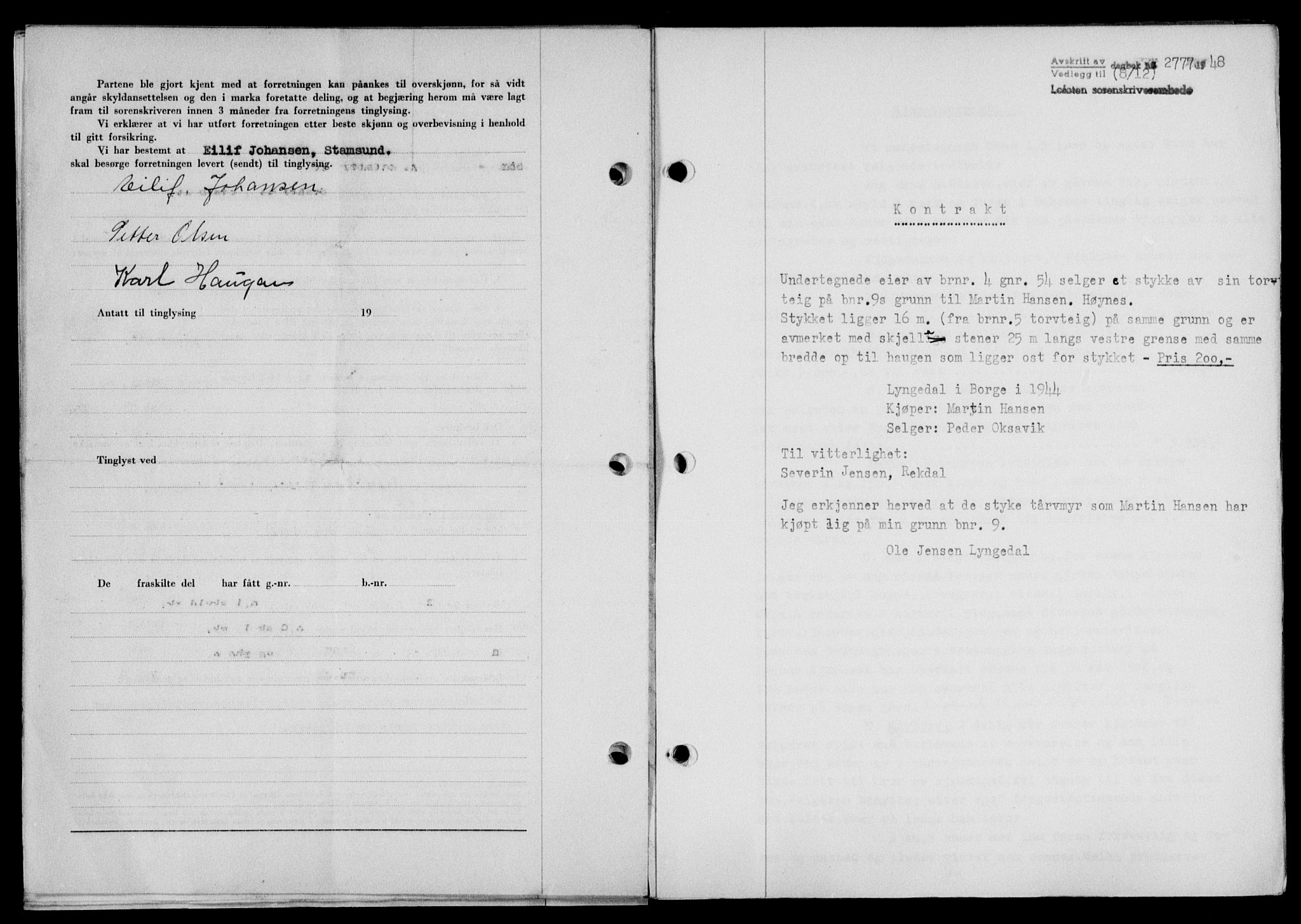 Lofoten sorenskriveri, SAT/A-0017/1/2/2C/L0020a: Mortgage book no. 20a, 1948-1949, Diary no: : 2777/1948