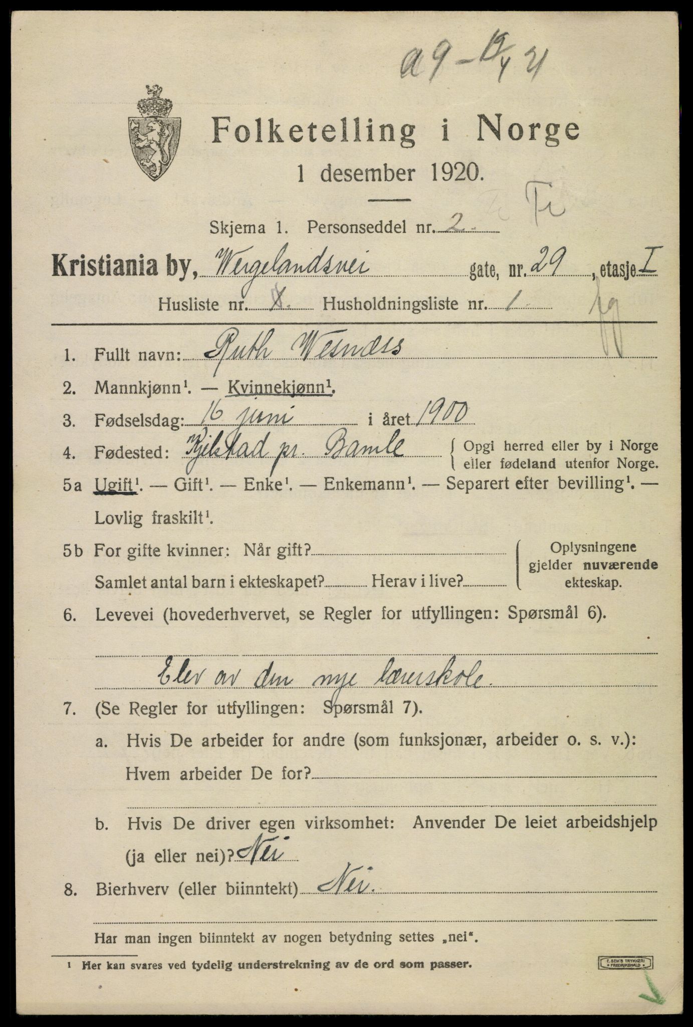 SAO, 1920 census for Kristiania, 1920, p. 651575