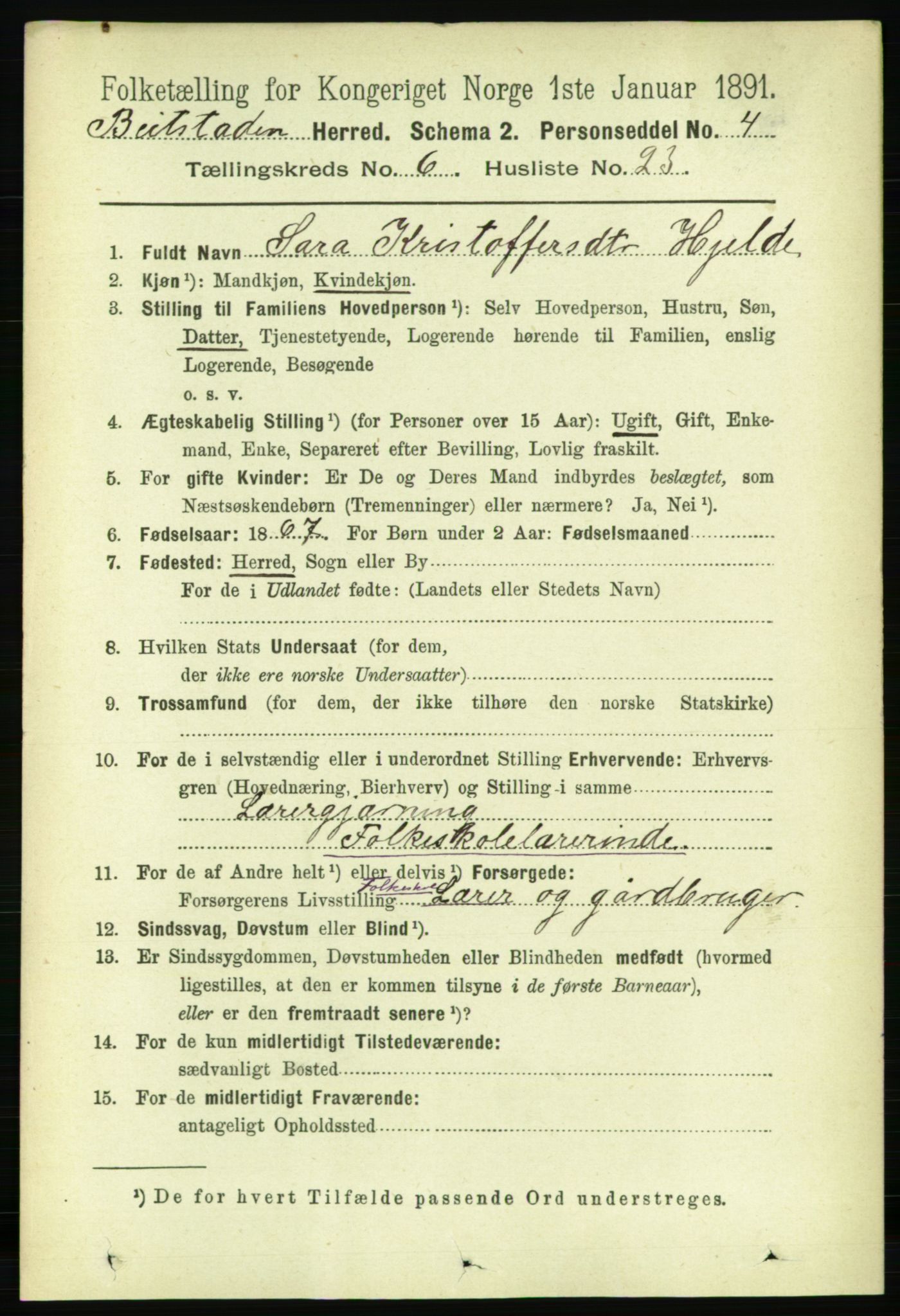 RA, 1891 census for 1727 Beitstad, 1891, p. 1664