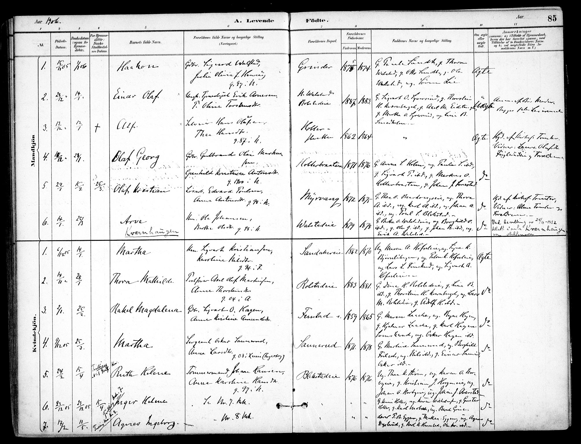 Nes prestekontor Kirkebøker, AV/SAO-A-10410/F/Fb/L0002: Parish register (official) no. II 2, 1883-1918, p. 85