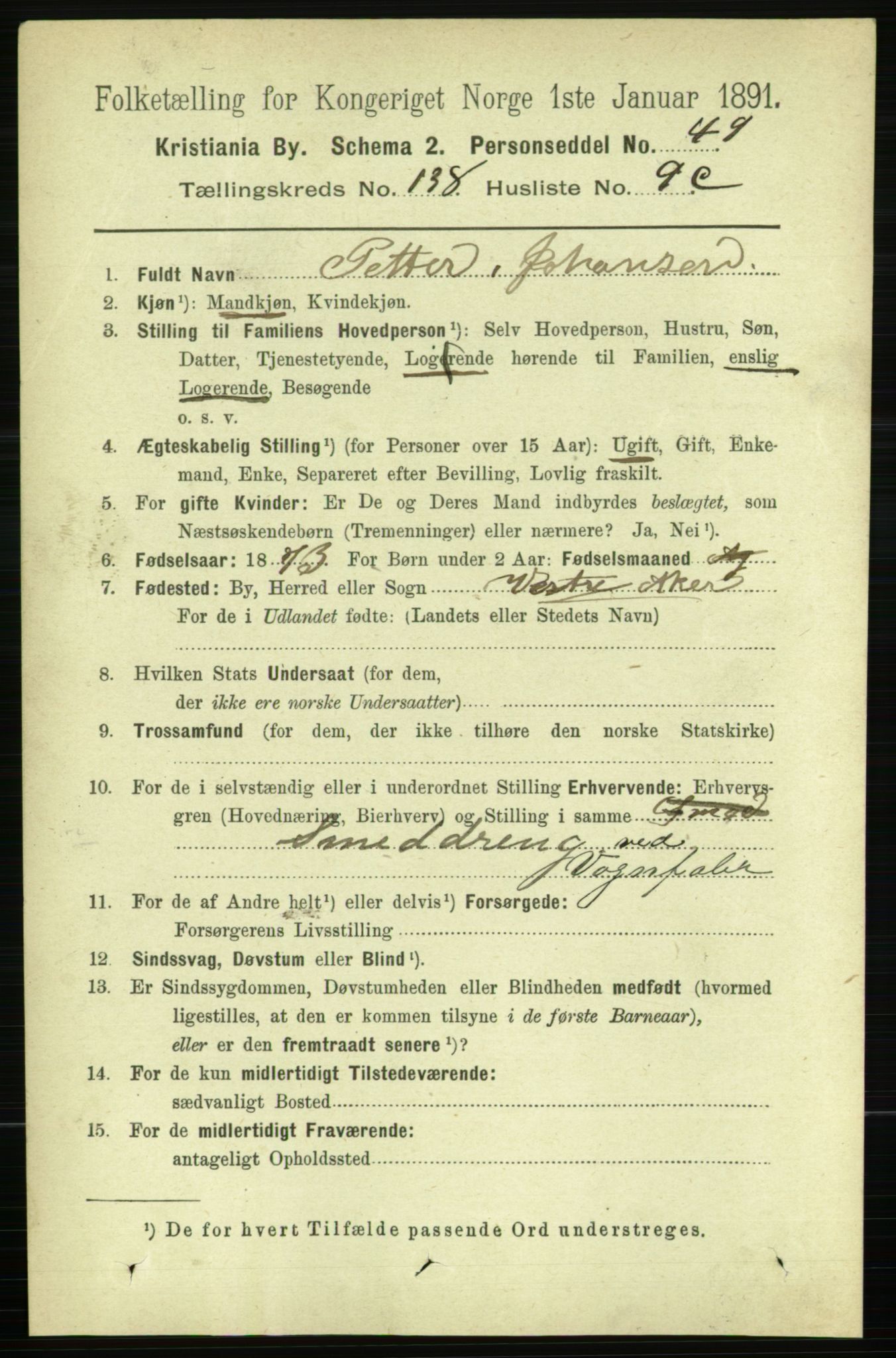 RA, 1891 census for 0301 Kristiania, 1891, p. 76919