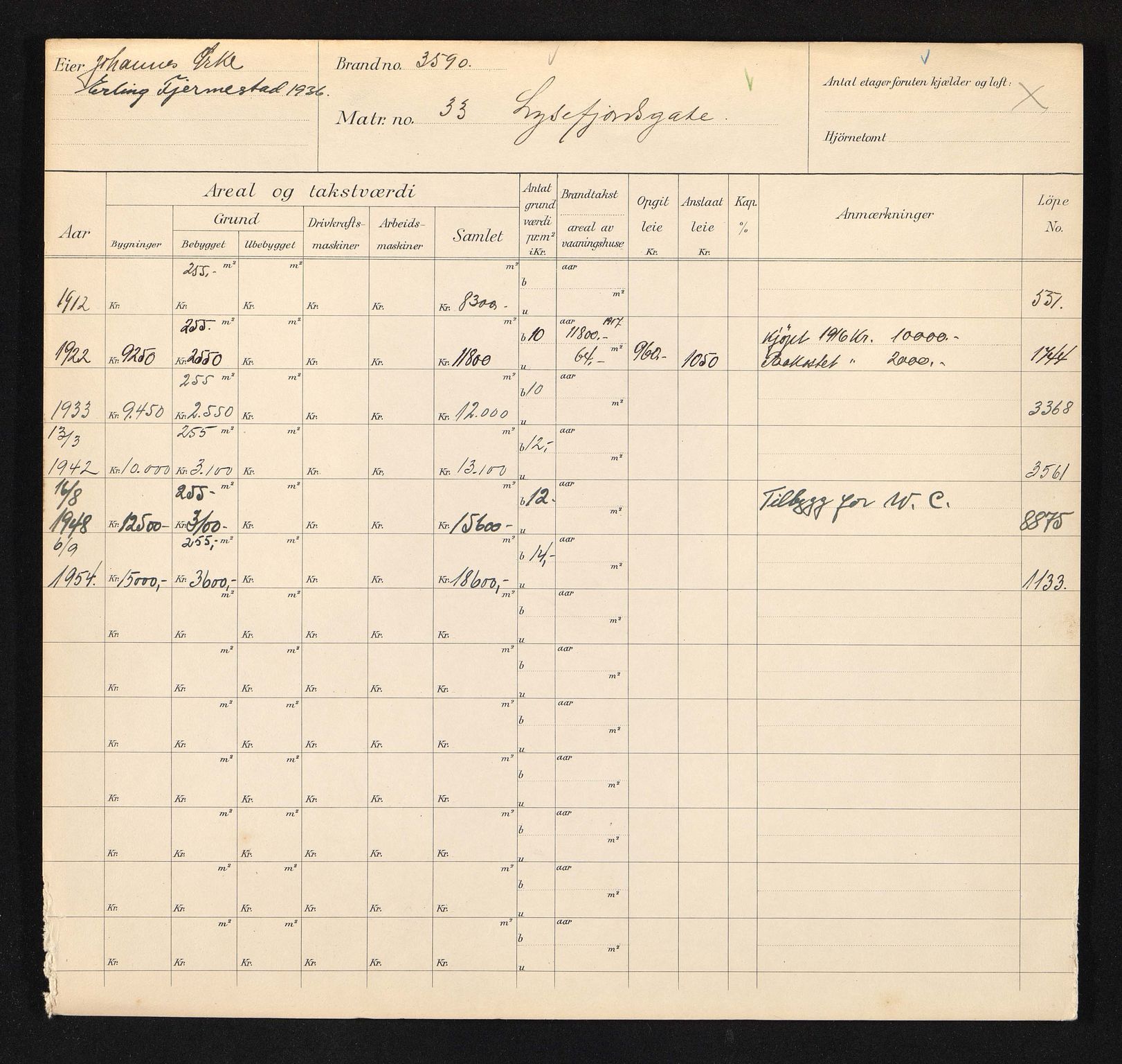 Stavanger kommune. Skattetakstvesenet, BYST/A-0440/F/Fa/Faa/L0029/0003: Skattetakstkort / Lysefjordgata 32 - 73