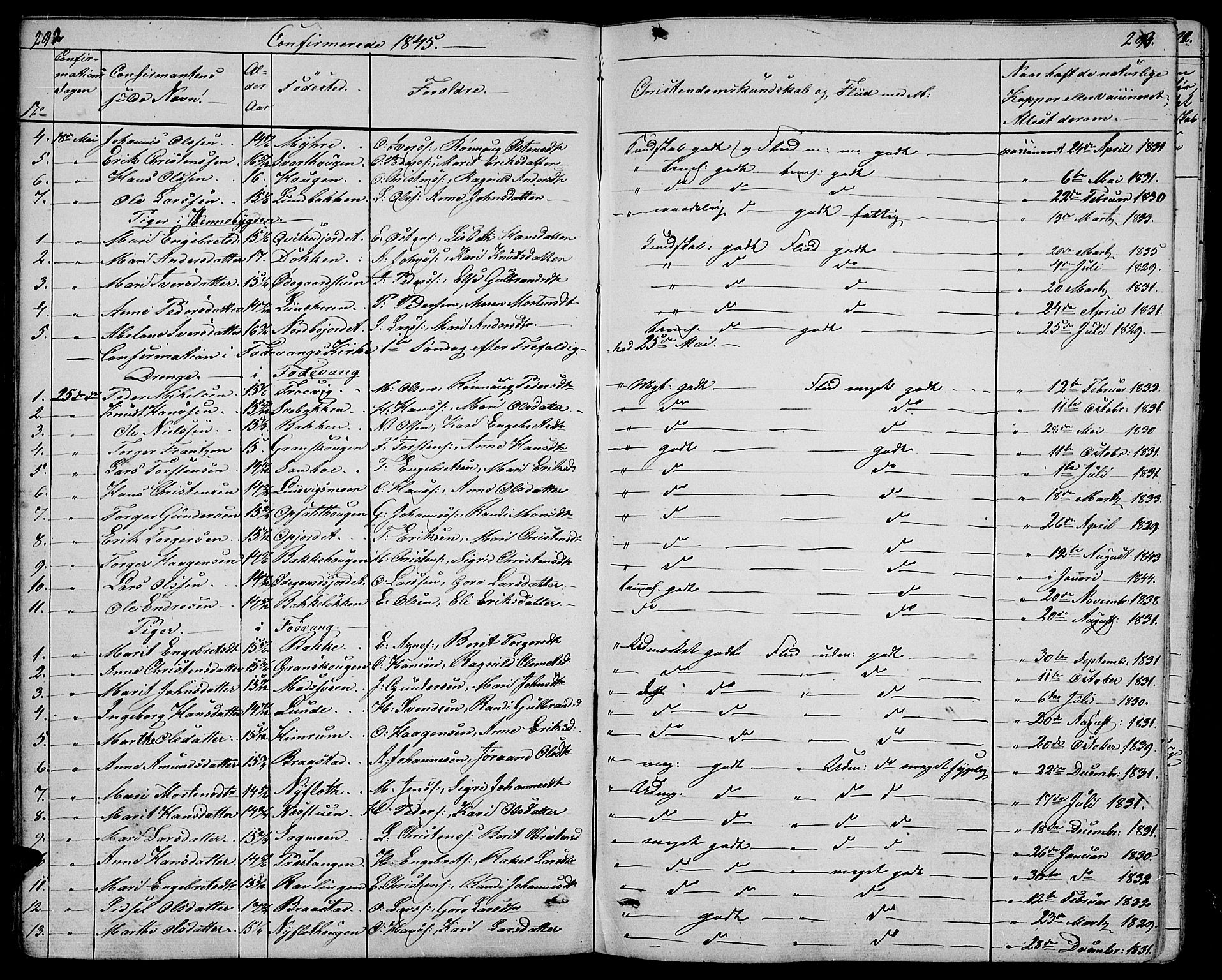 Ringebu prestekontor, SAH/PREST-082/H/Ha/Hab/L0002: Parish register (copy) no. 2, 1839-1853, p. 292-293