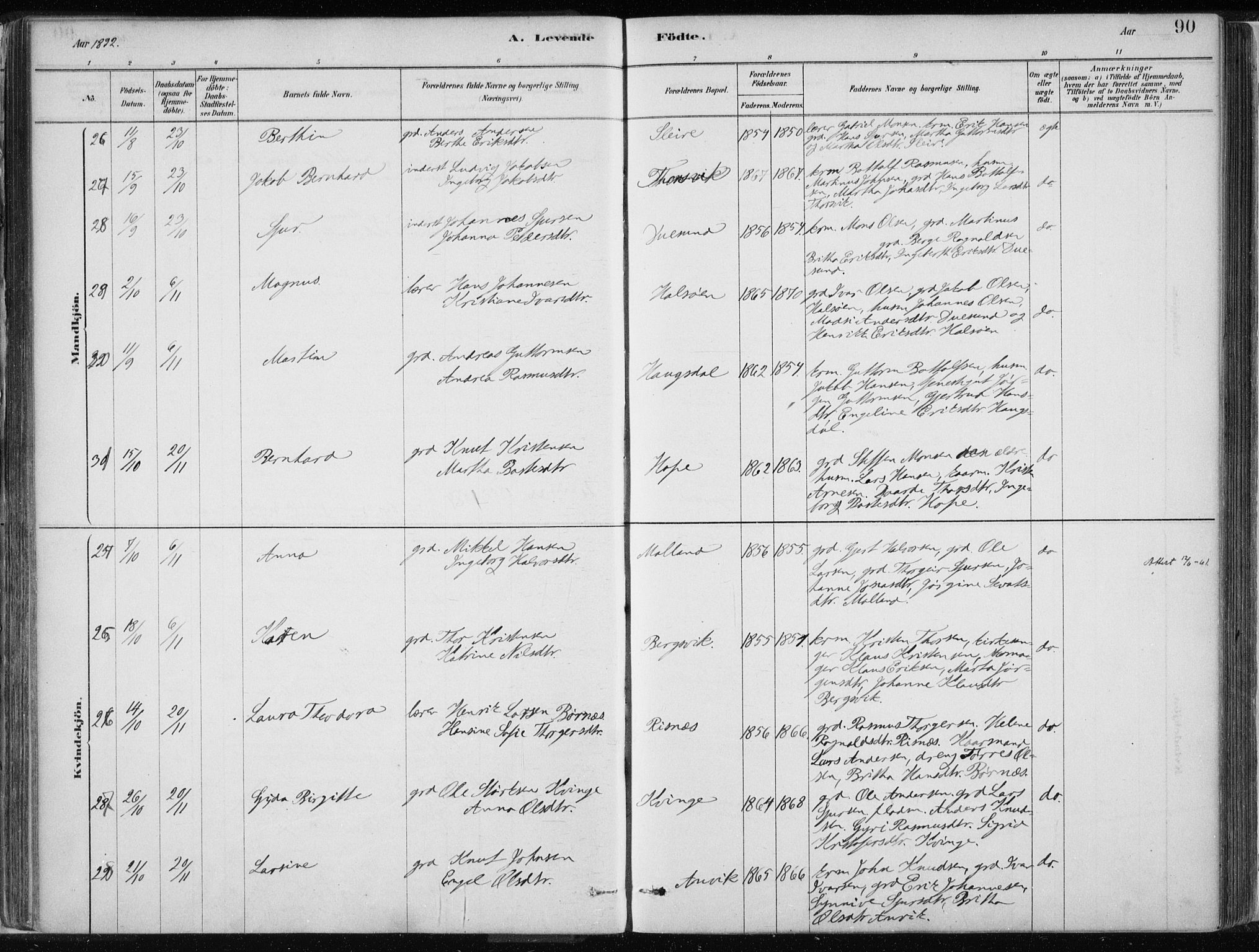 Masfjorden Sokneprestembete, SAB/A-77001: Parish register (official) no. B  1, 1876-1899, p. 90
