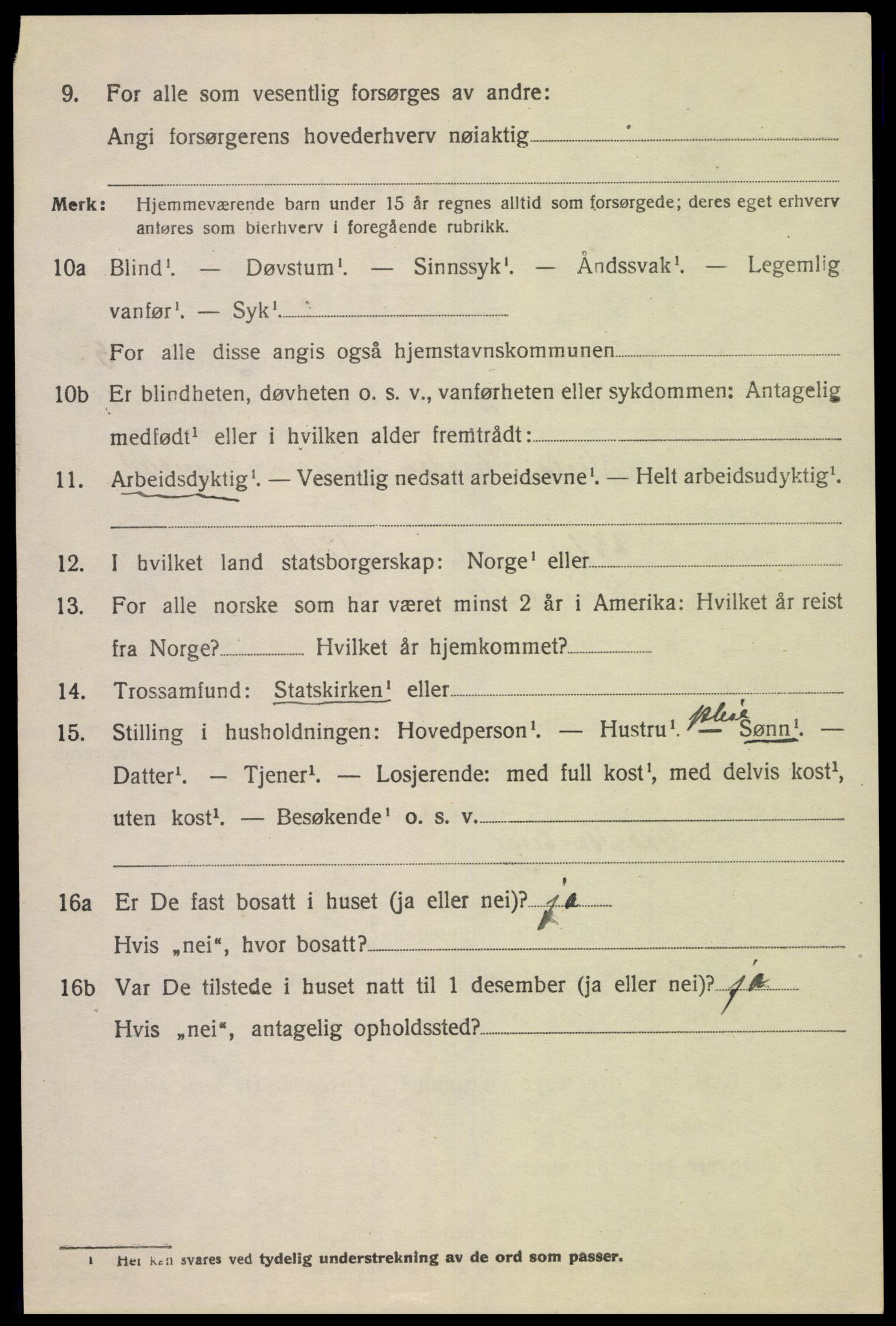 SAK, 1920 census for Gyland, 1920, p. 1199