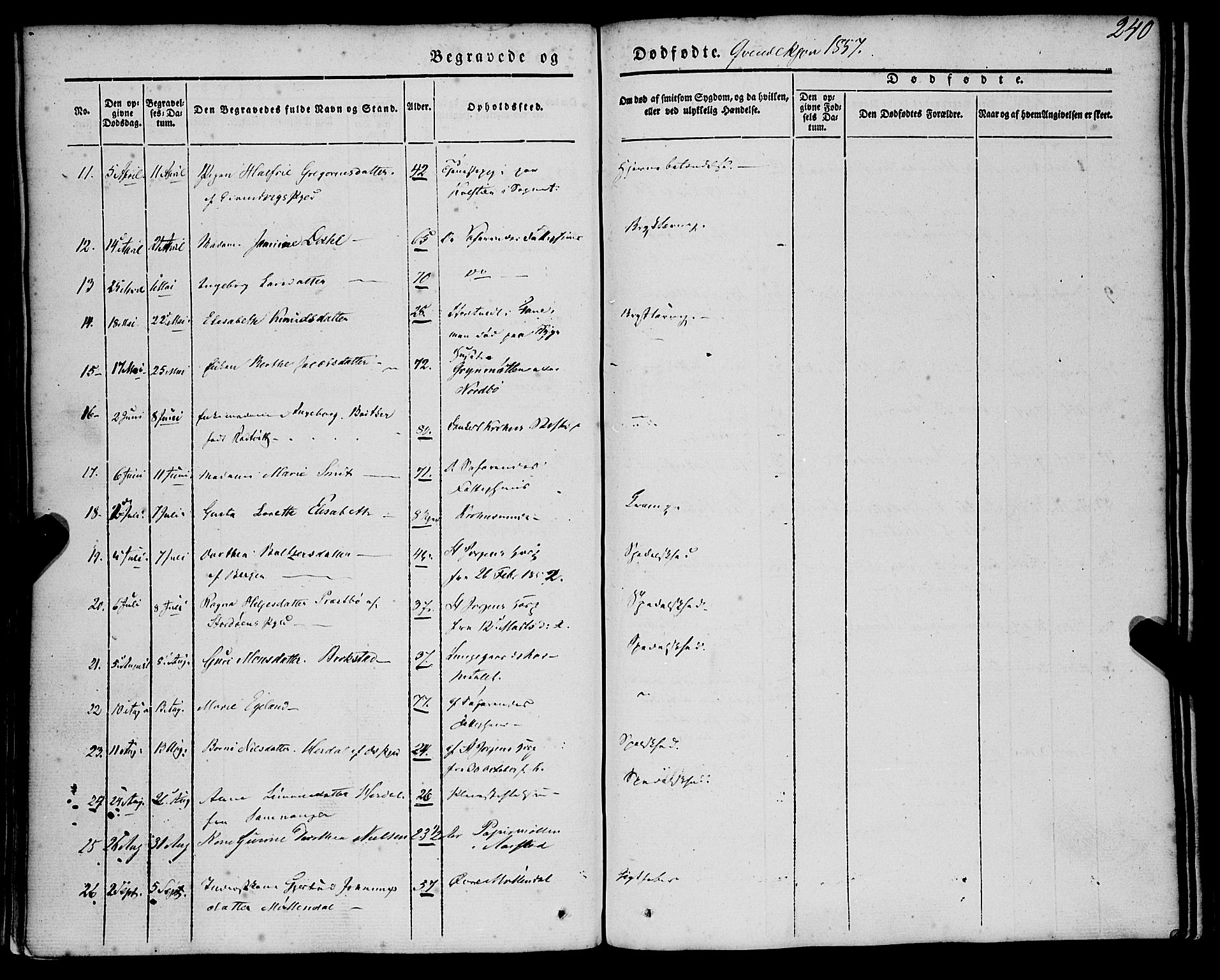 St. Jørgens hospital og Årstad sokneprestembete, AV/SAB-A-99934: Parish register (official) no. A 4, 1844-1863, p. 240