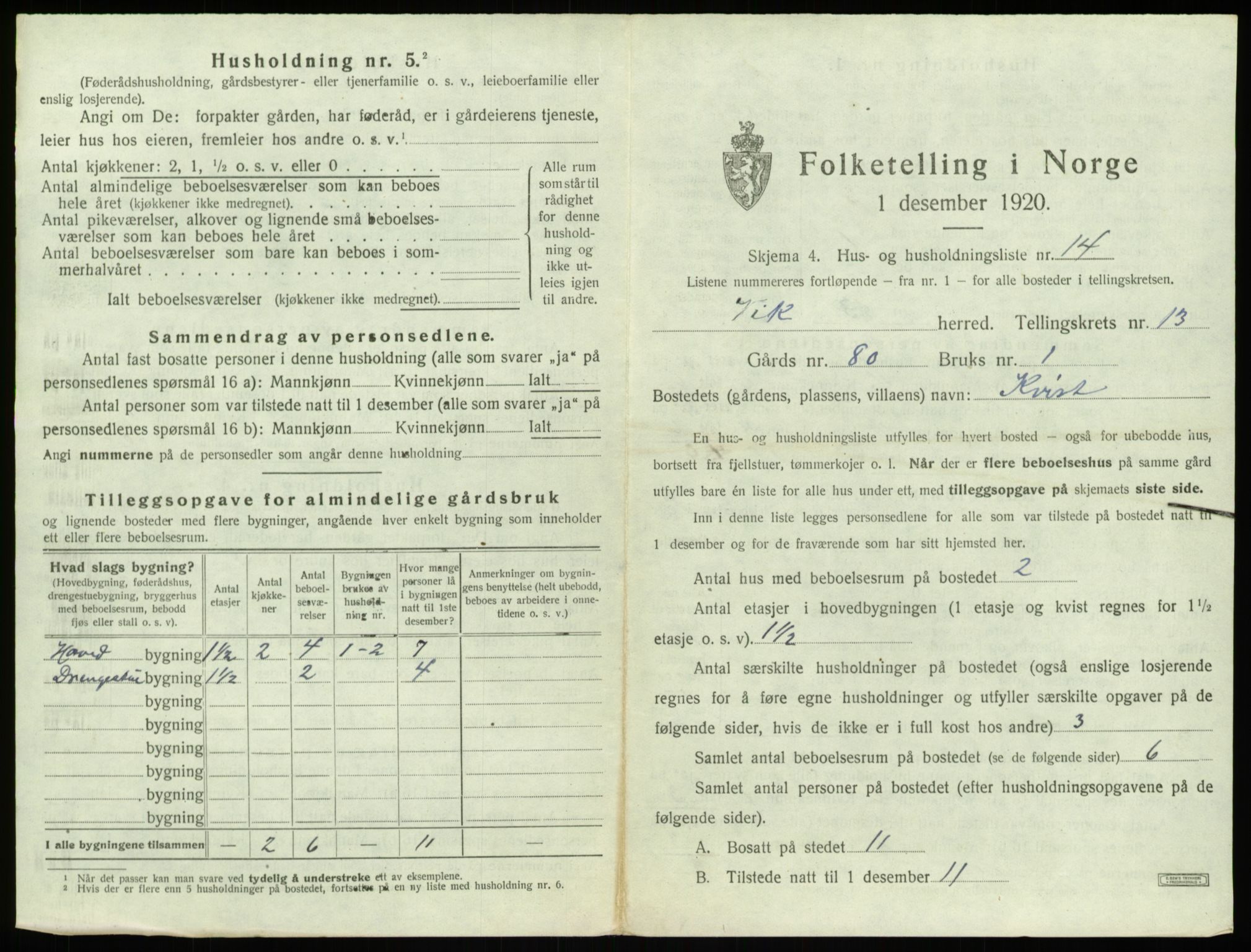 SAB, 1920 census for Vik, 1920, p. 1168