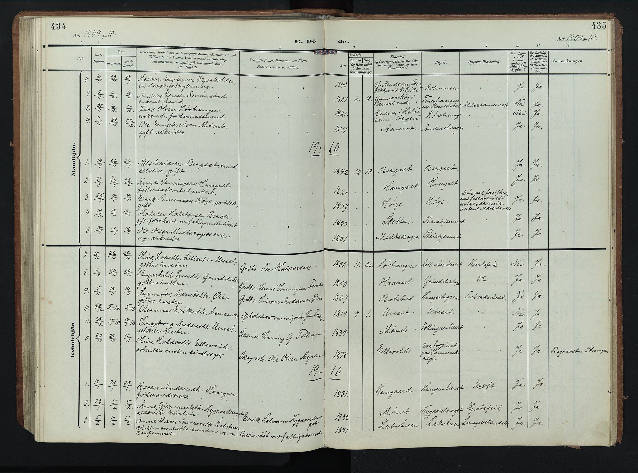 Rendalen prestekontor, AV/SAH-PREST-054/H/Ha/Hab/L0004: Parish register (copy) no. 4, 1904-1946, p. 434-435