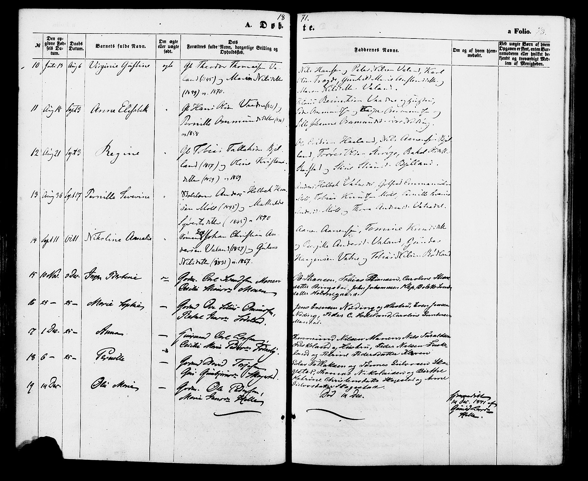 Holum sokneprestkontor, AV/SAK-1111-0022/F/Fa/Faa/L0006: Parish register (official) no. A 6, 1865-1883, p. 73