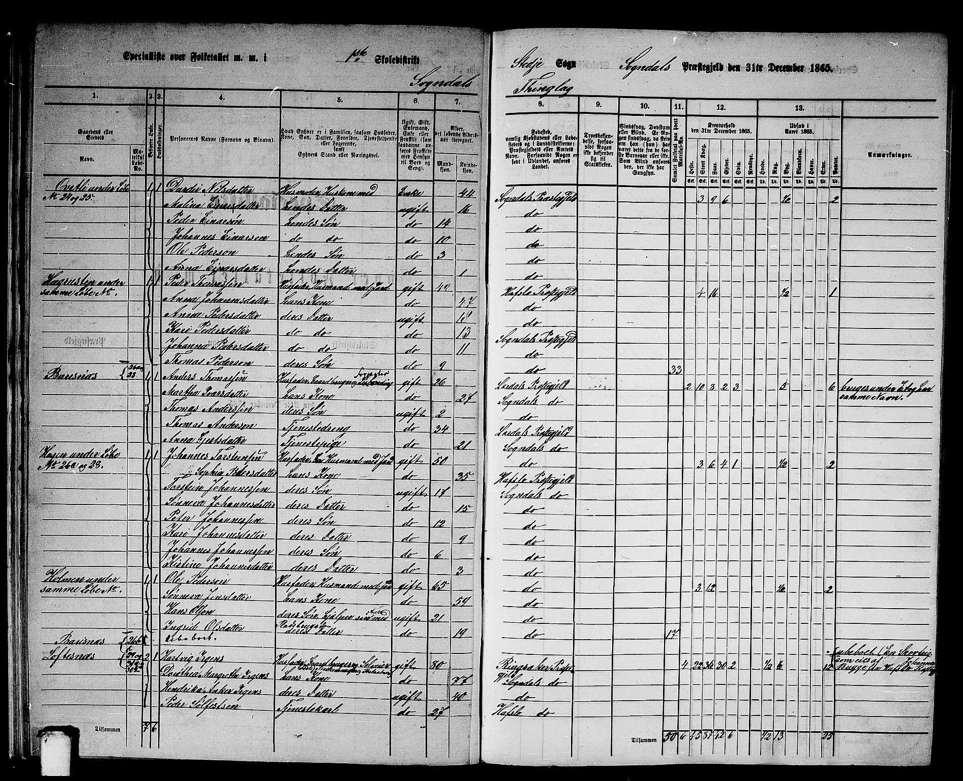 RA, 1865 census for Sogndal, 1865, p. 27