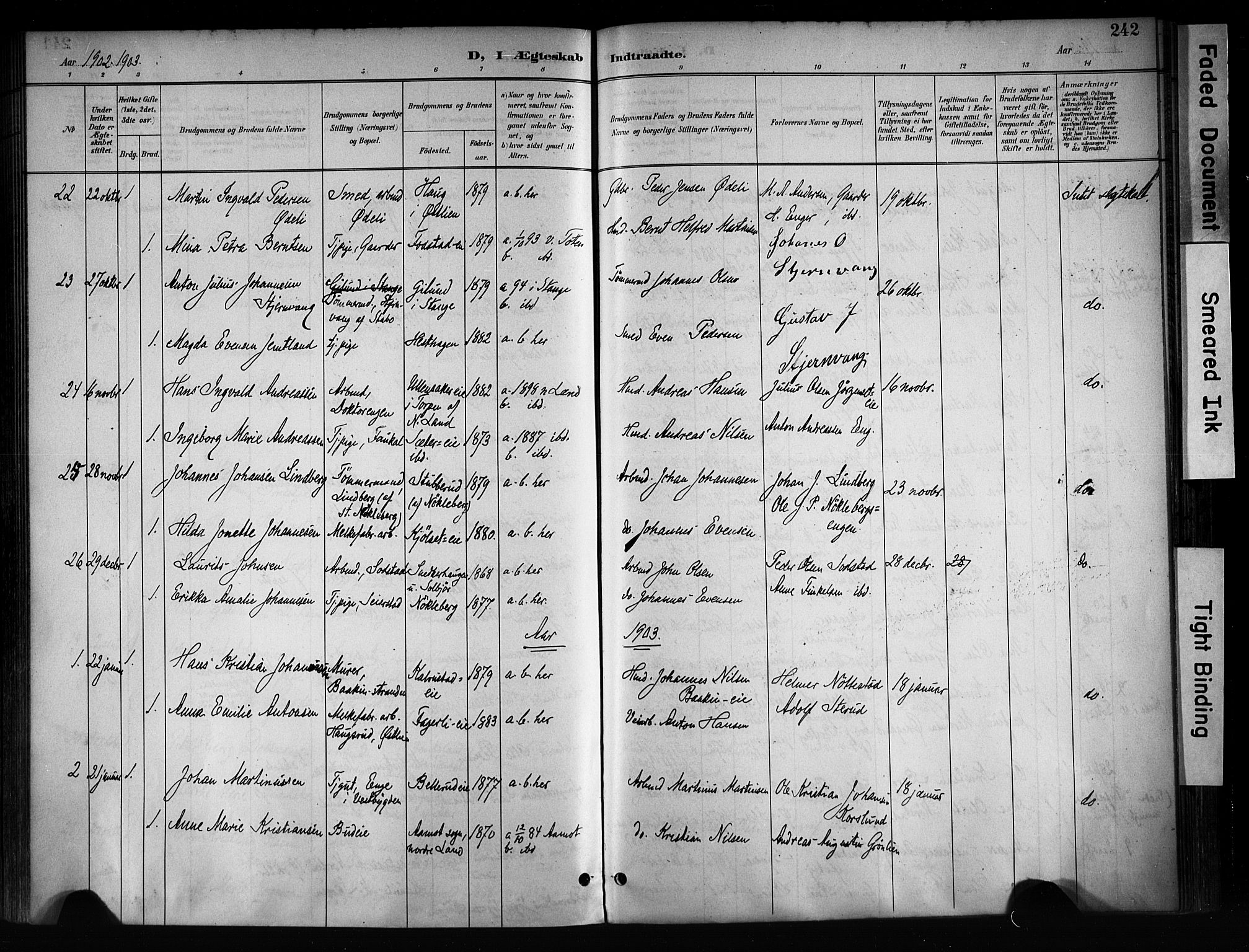 Østre Toten prestekontor, SAH/PREST-104/H/Ha/Haa/L0008: Parish register (official) no. 8, 1897-1909, p. 242