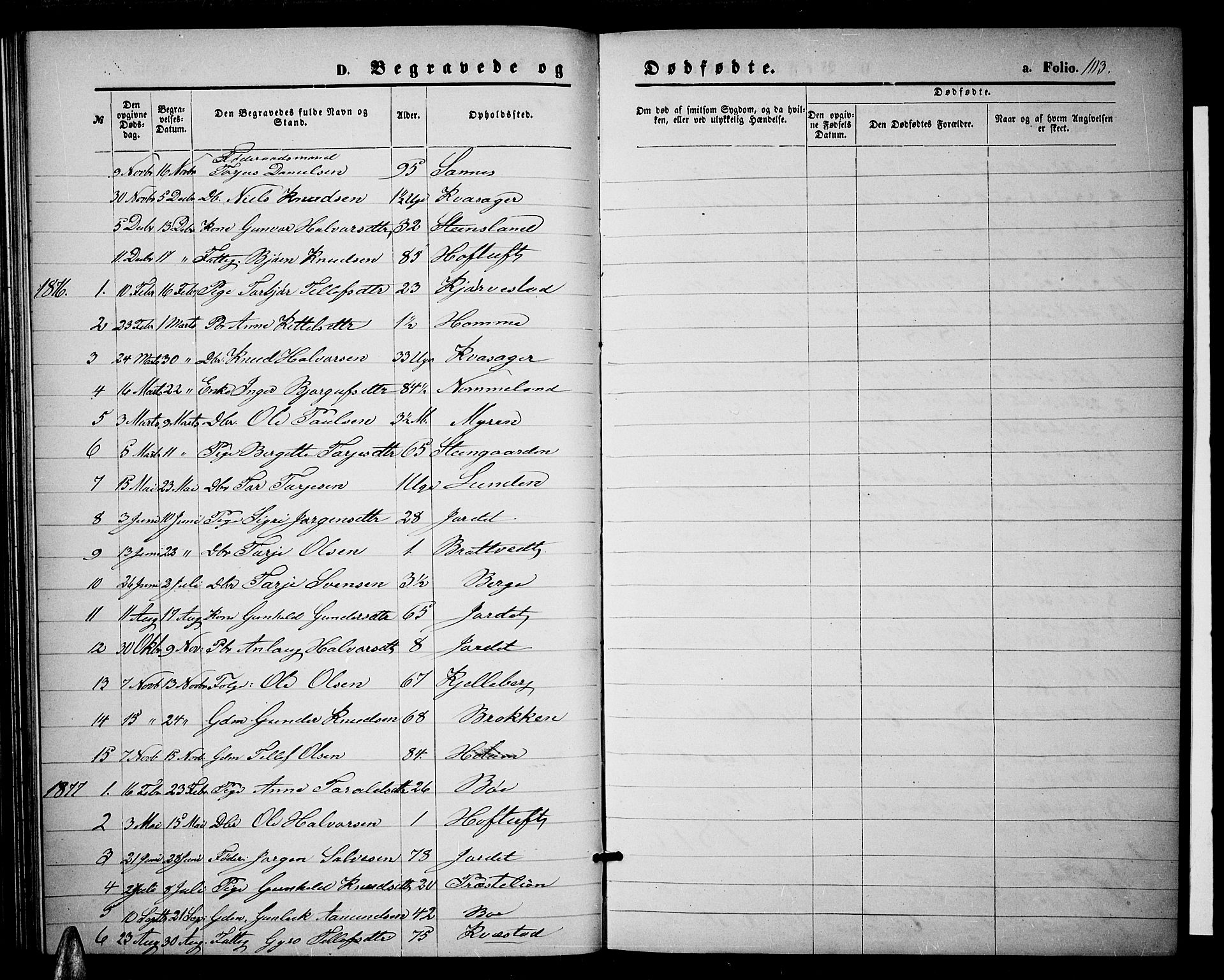 Valle sokneprestkontor, SAK/1111-0044/F/Fb/Fbc/L0003: Parish register (copy) no. B 3, 1871-1890, p. 103