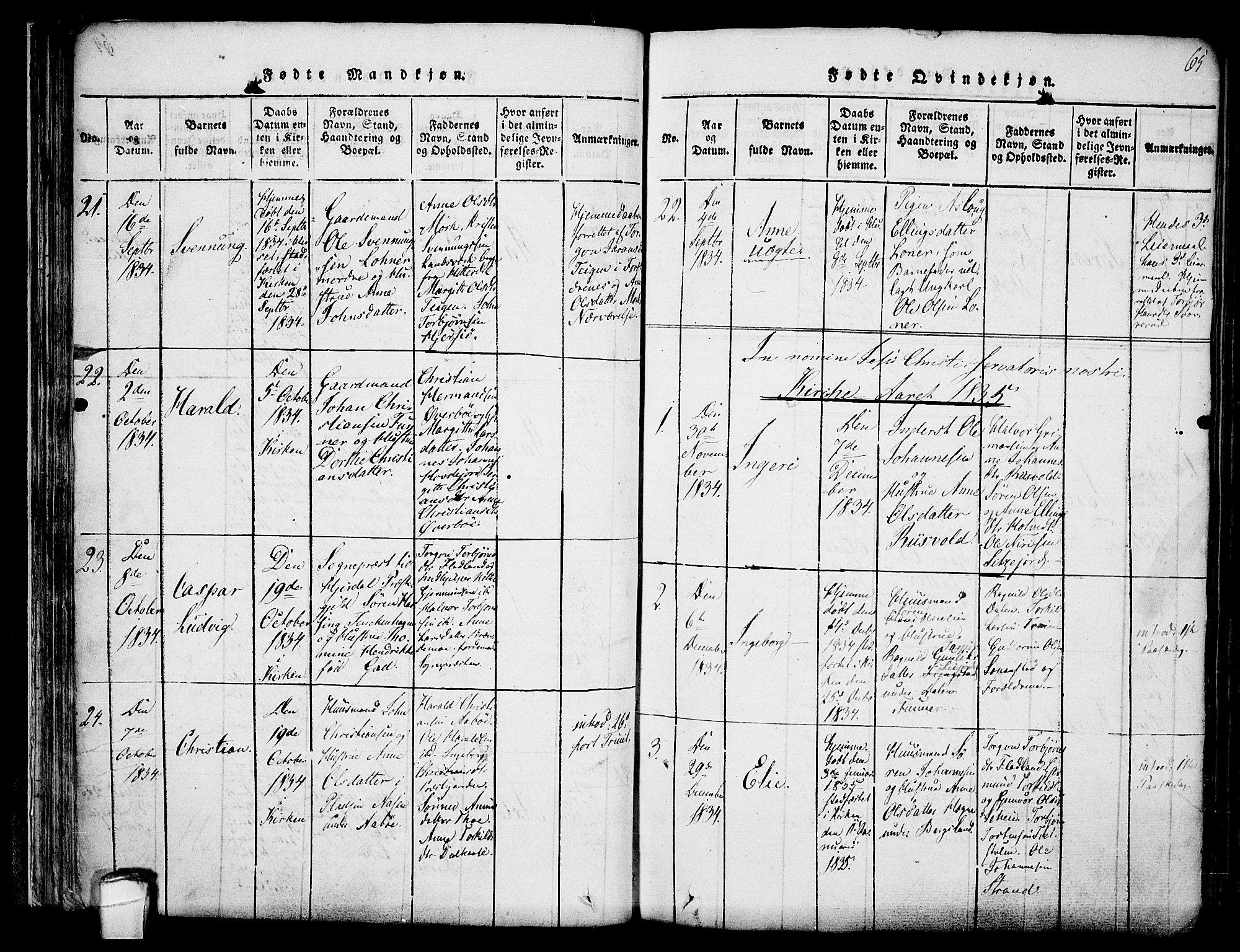 Hjartdal kirkebøker, SAKO/A-270/F/Fa/L0007: Parish register (official) no. I 7, 1815-1843, p. 65
