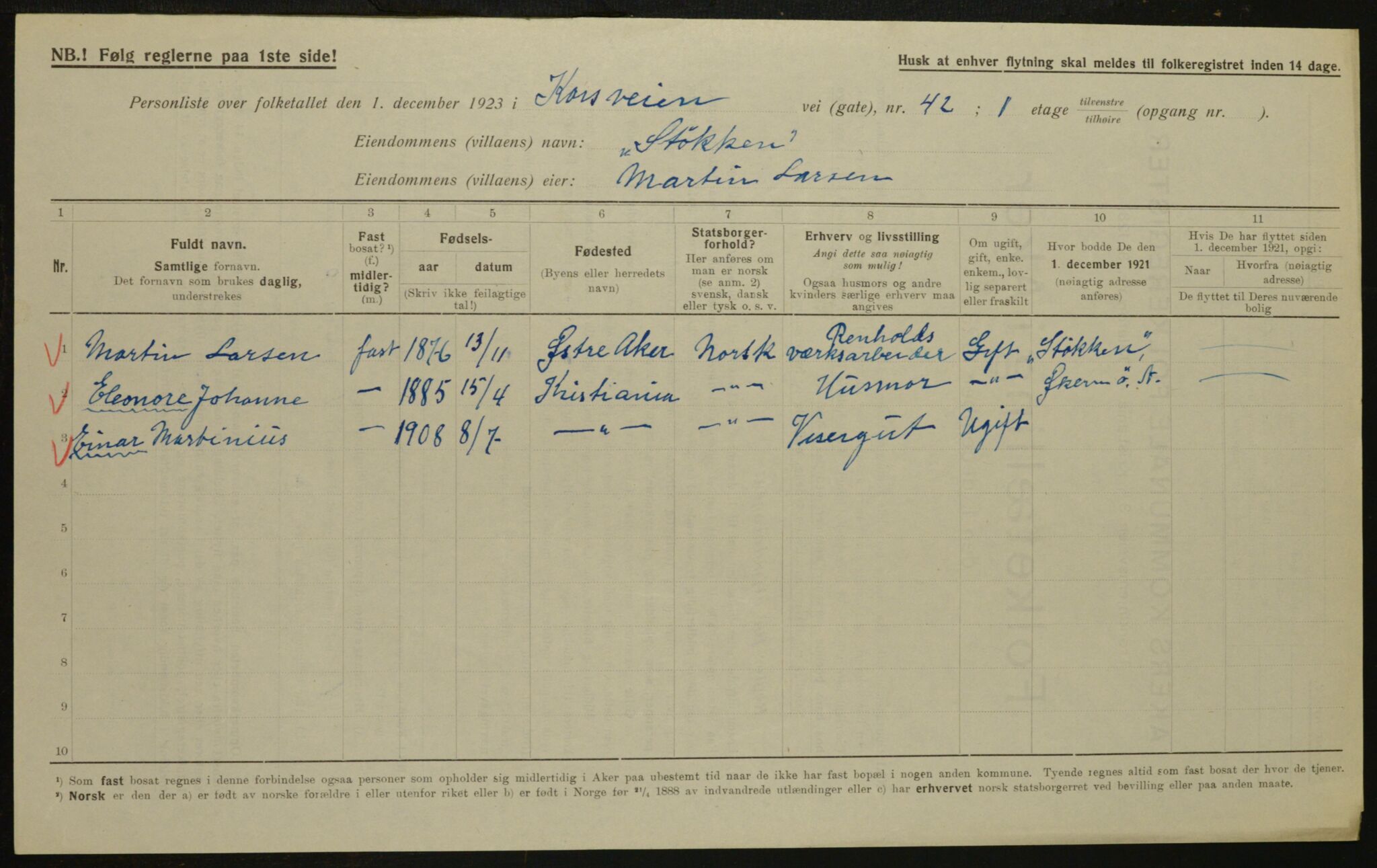 , Municipal Census 1923 for Aker, 1923, p. 28412