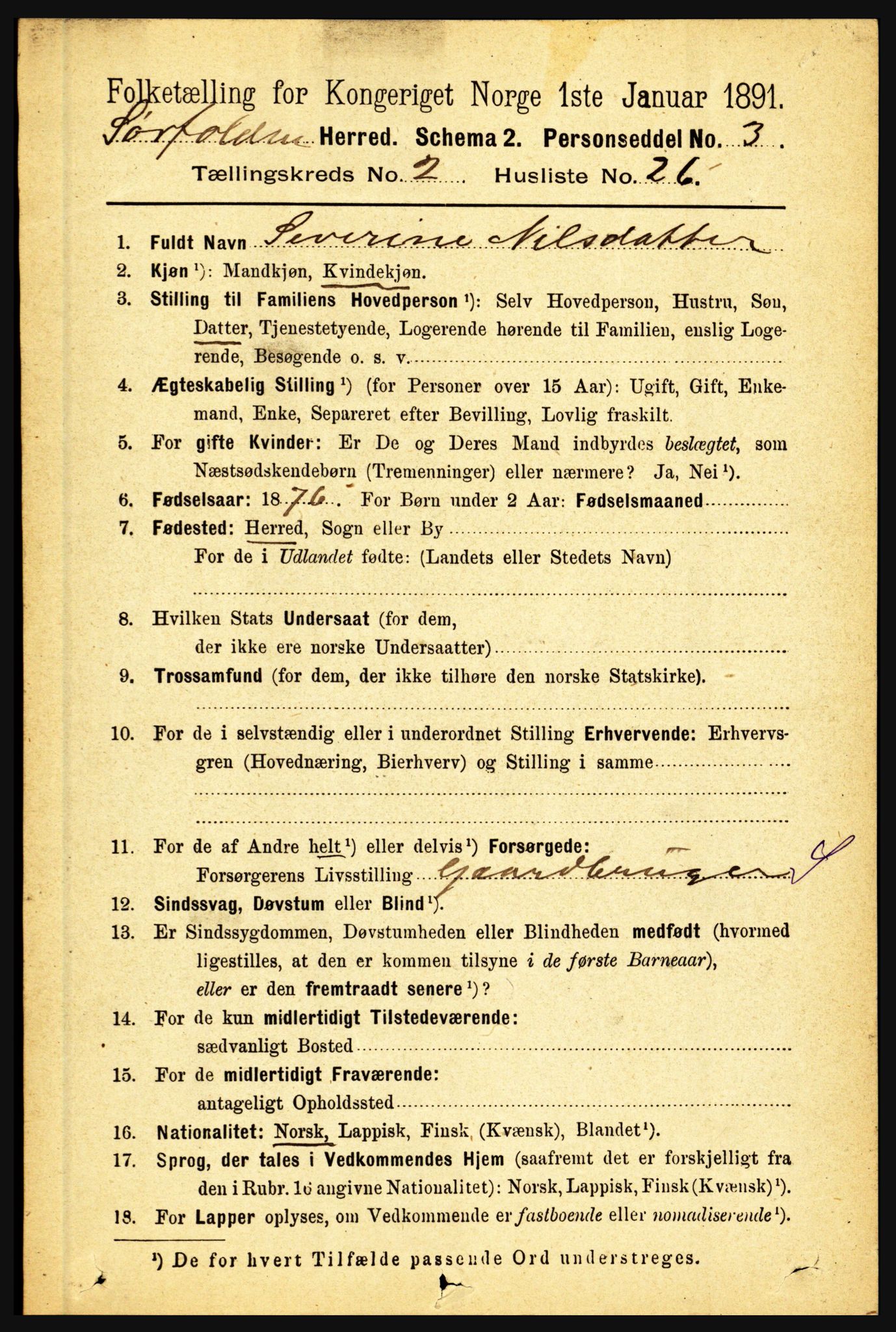 RA, 1891 census for 1845 Sørfold, 1891, p. 383