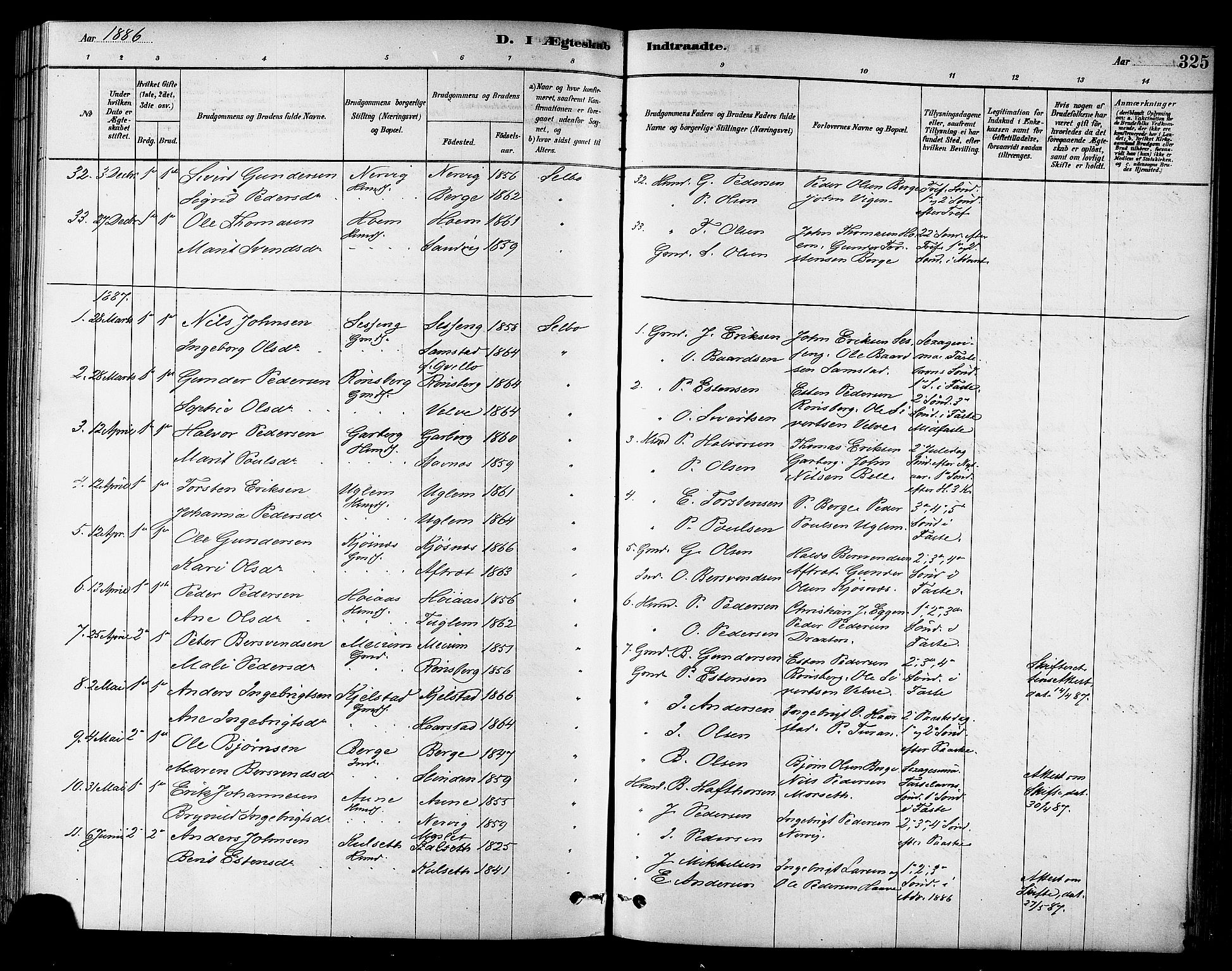 Ministerialprotokoller, klokkerbøker og fødselsregistre - Sør-Trøndelag, SAT/A-1456/695/L1148: Parish register (official) no. 695A08, 1878-1891, p. 325