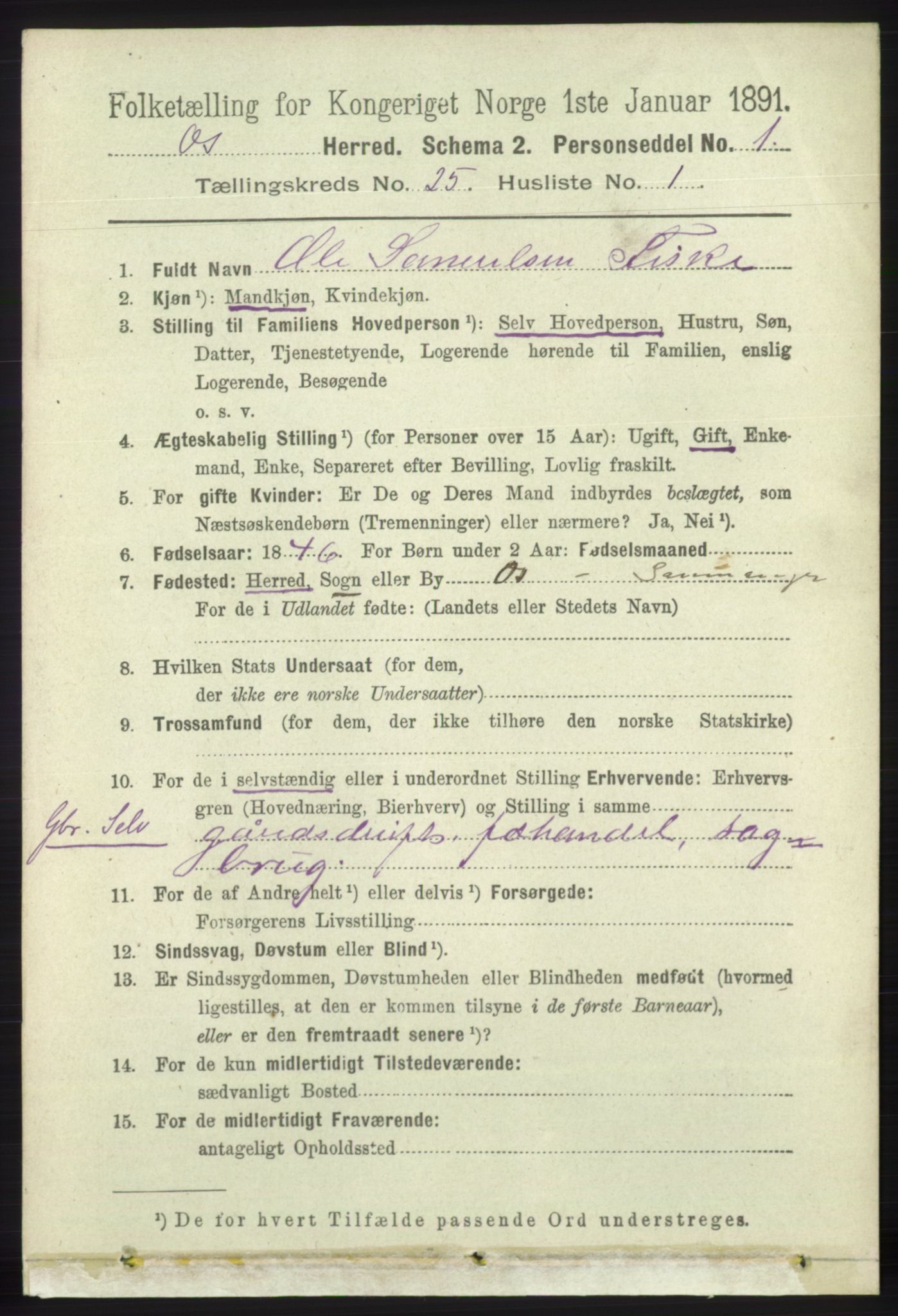 RA, 1891 census for 1243 Os, 1891, p. 5349