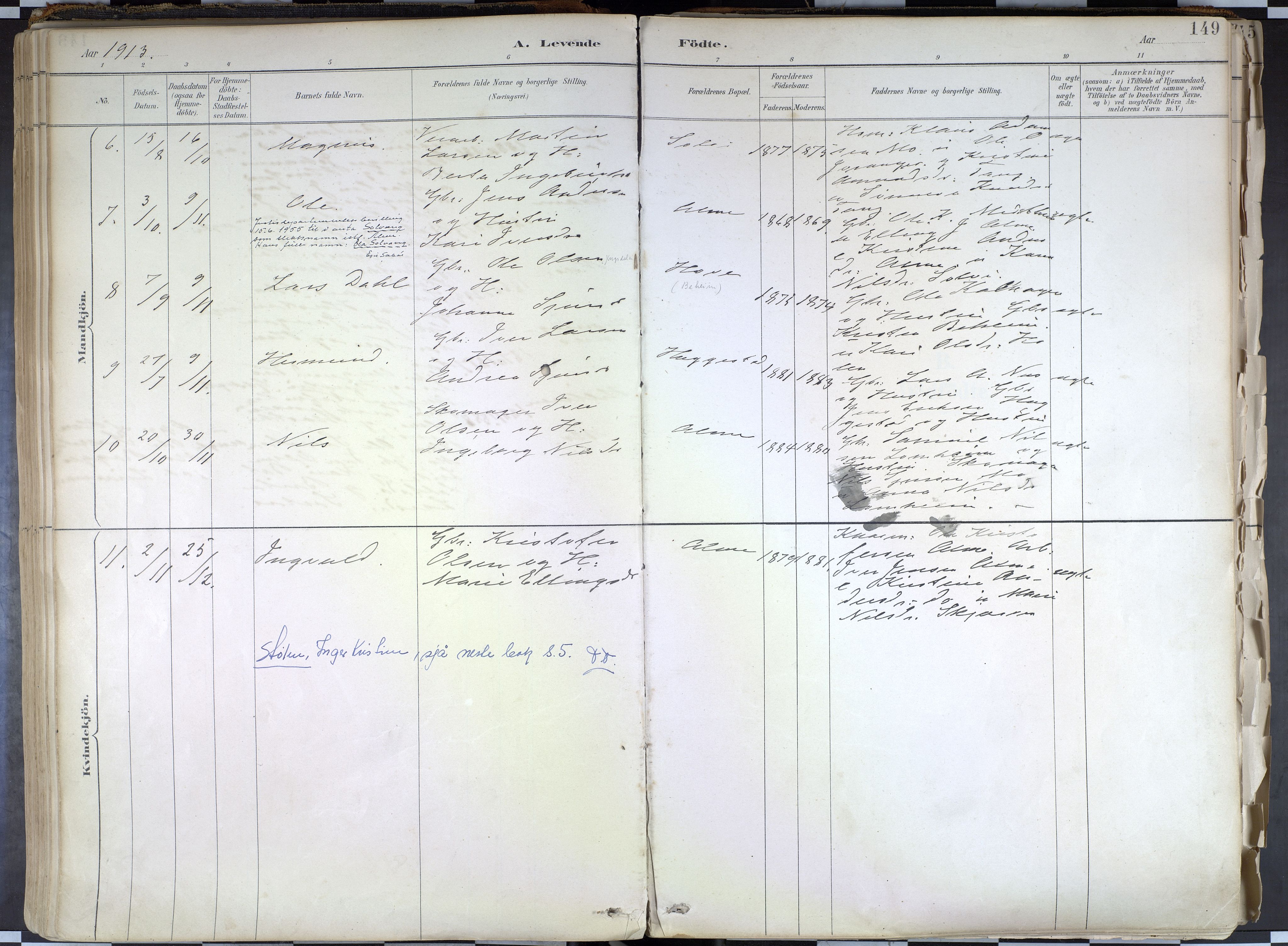 Hafslo sokneprestembete, AV/SAB-A-80301/H/Haa/Haab/L0001: Parish register (official) no. B 1, 1886-1945, p. 149