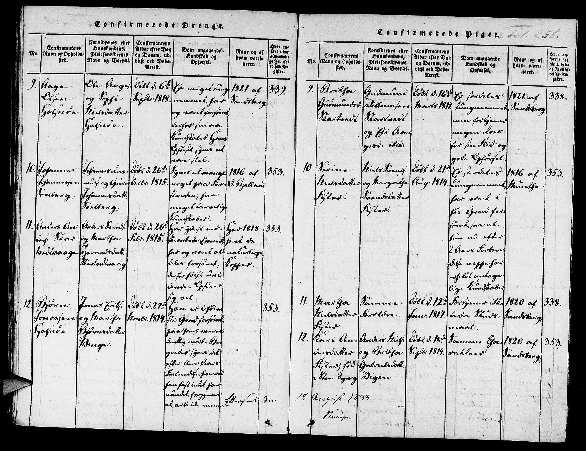 Hjelmeland sokneprestkontor, AV/SAST-A-101843/01/IV/L0004: Parish register (official) no. A 4, 1816-1834, p. 256