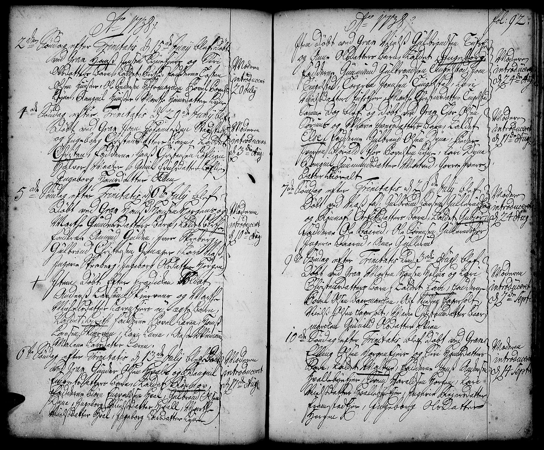 Gran prestekontor, AV/SAH-PREST-112/H/Ha/Haa/L0002: Parish register (official) no. 2, 1732-1744, p. 92