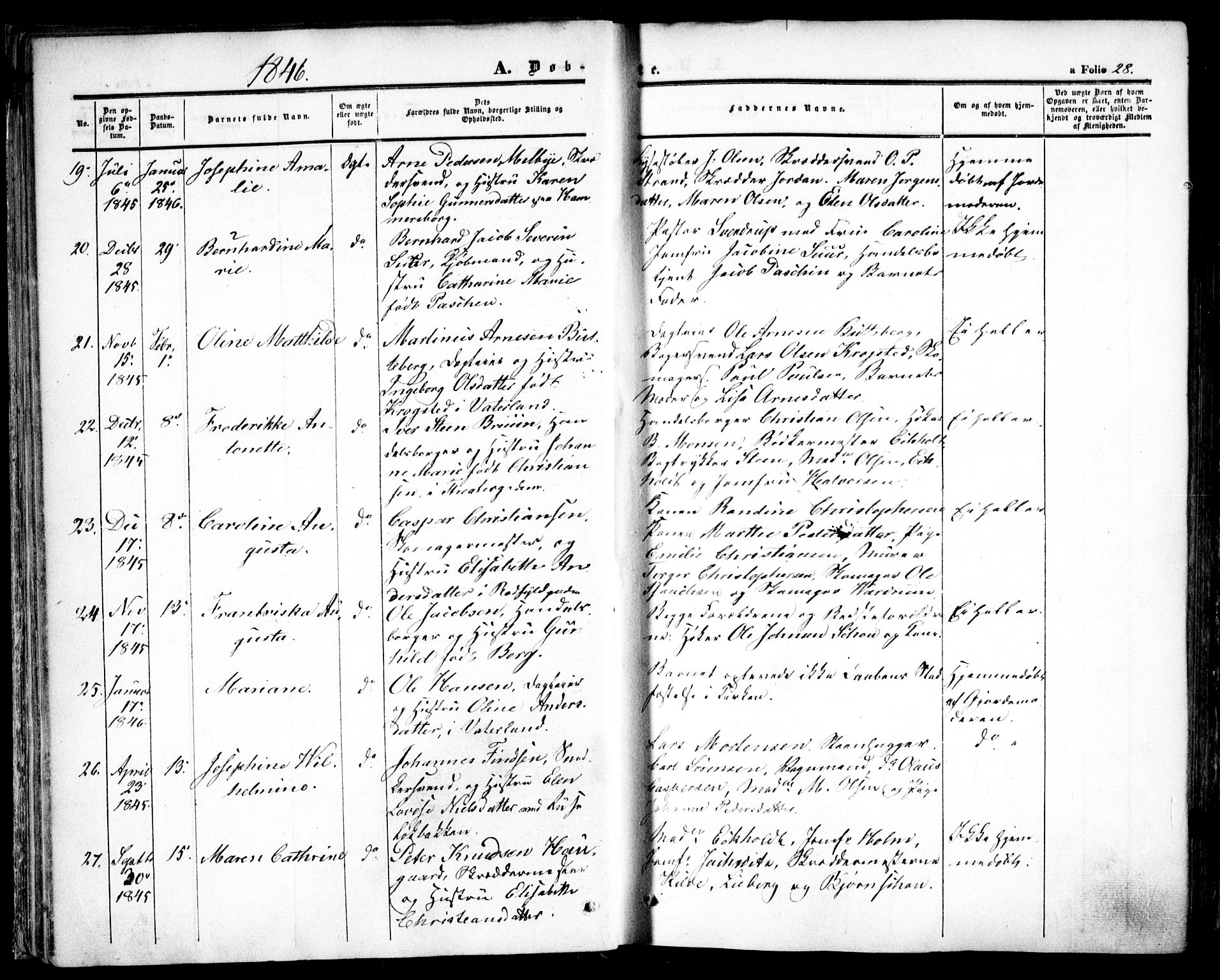 Oslo domkirke Kirkebøker, SAO/A-10752/F/Fa/L0013: Parish register (official) no. 13, 1844-1864, p. 28