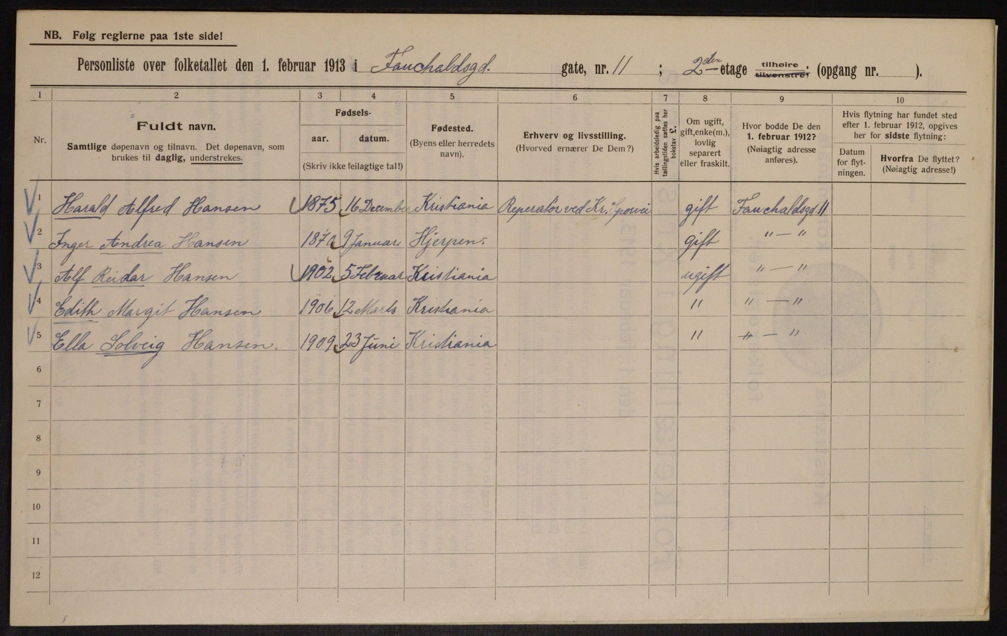 OBA, Municipal Census 1913 for Kristiania, 1913, p. 24087