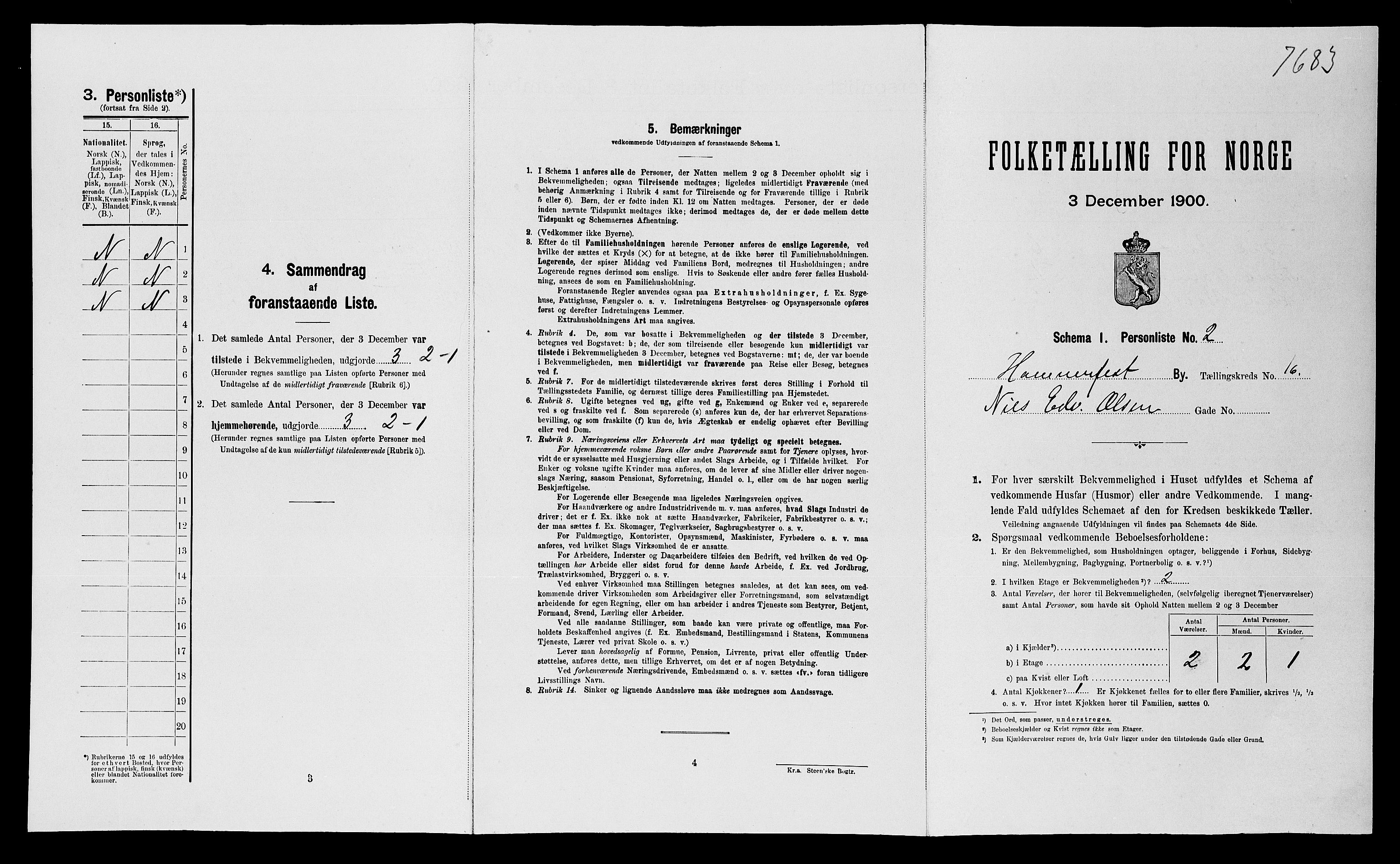 SATØ, 1900 census for Hammerfest, 1900, p. 1186