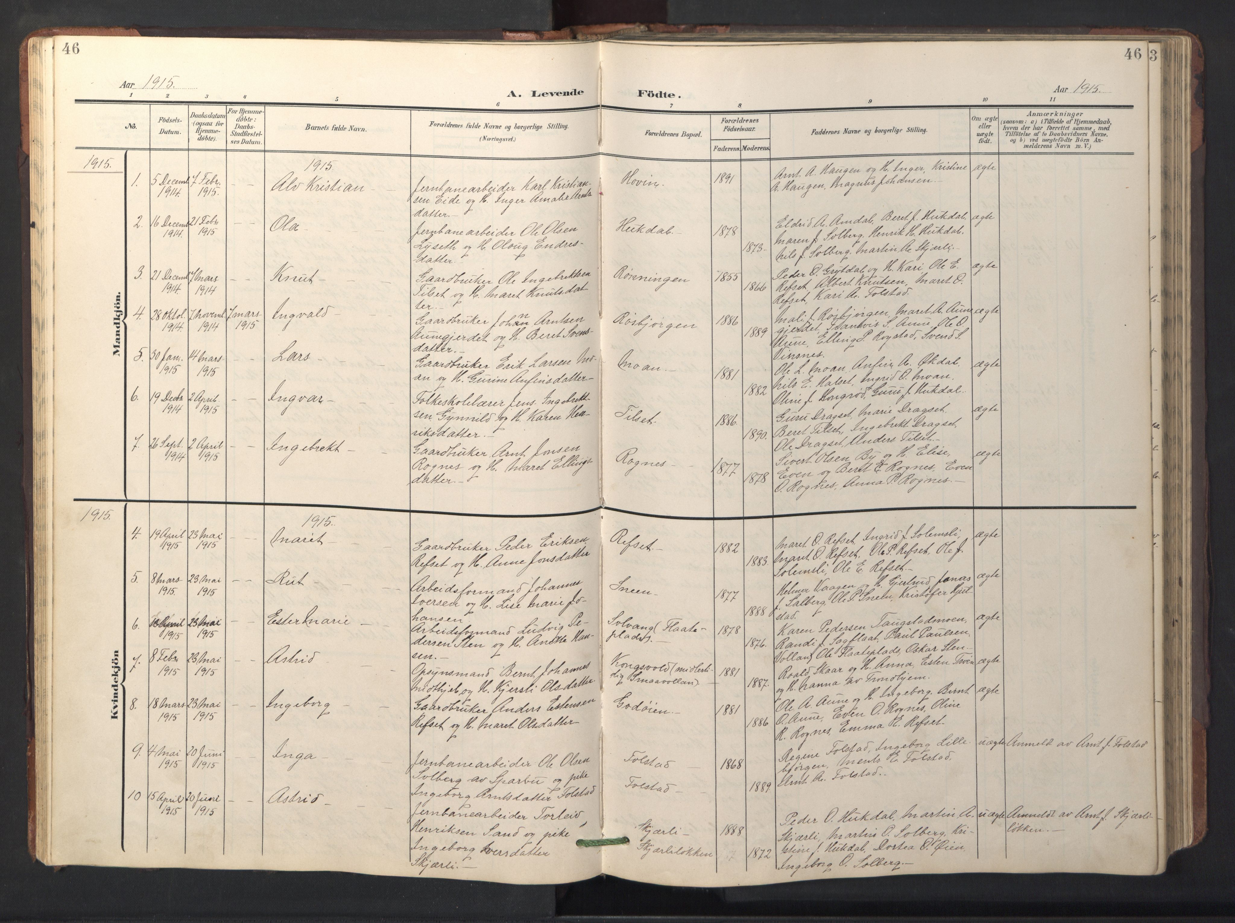 Ministerialprotokoller, klokkerbøker og fødselsregistre - Sør-Trøndelag, AV/SAT-A-1456/687/L1019: Parish register (copy) no. 687C03, 1904-1931, p. 46