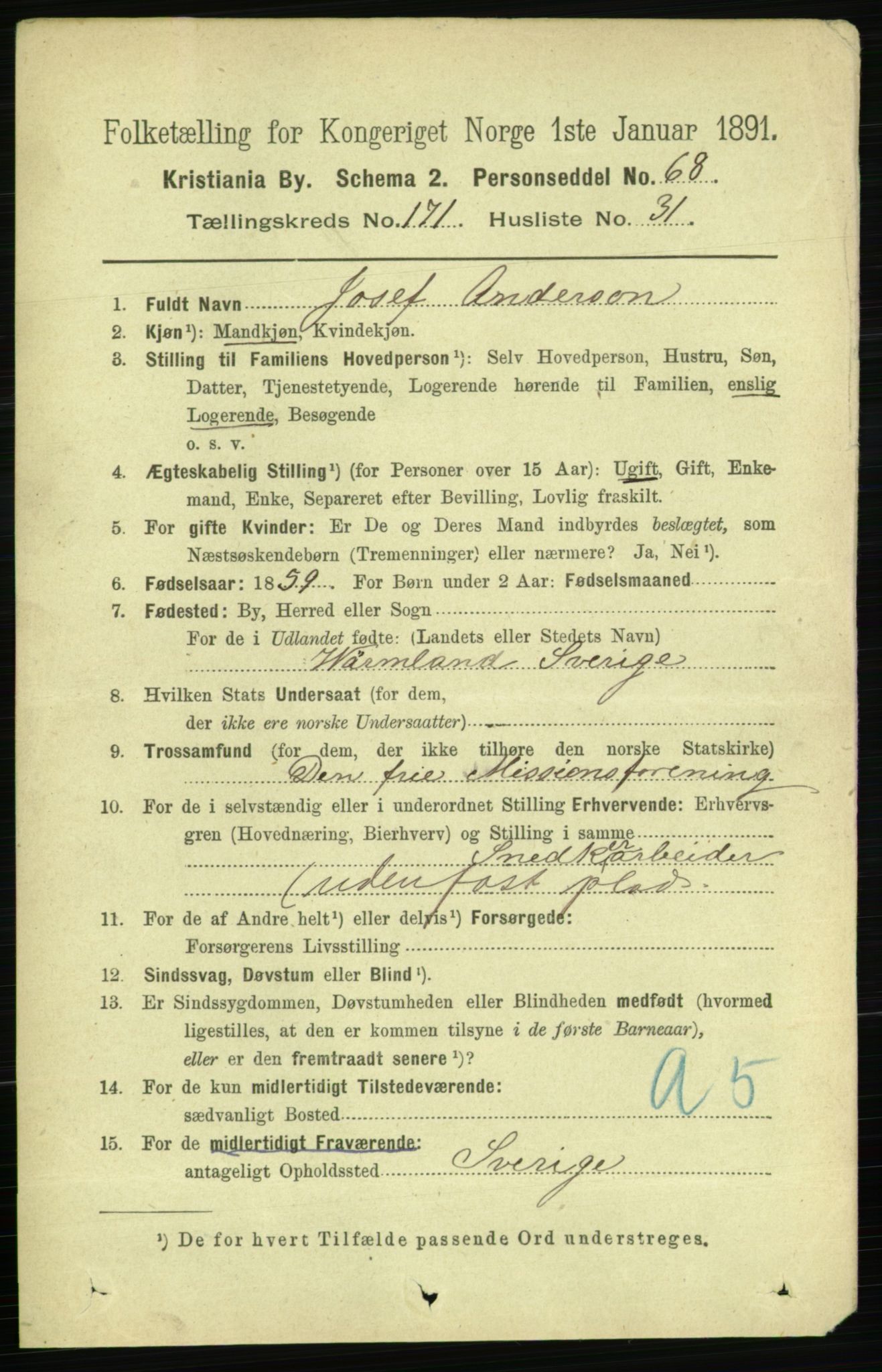 RA, 1891 census for 0301 Kristiania, 1891, p. 101599