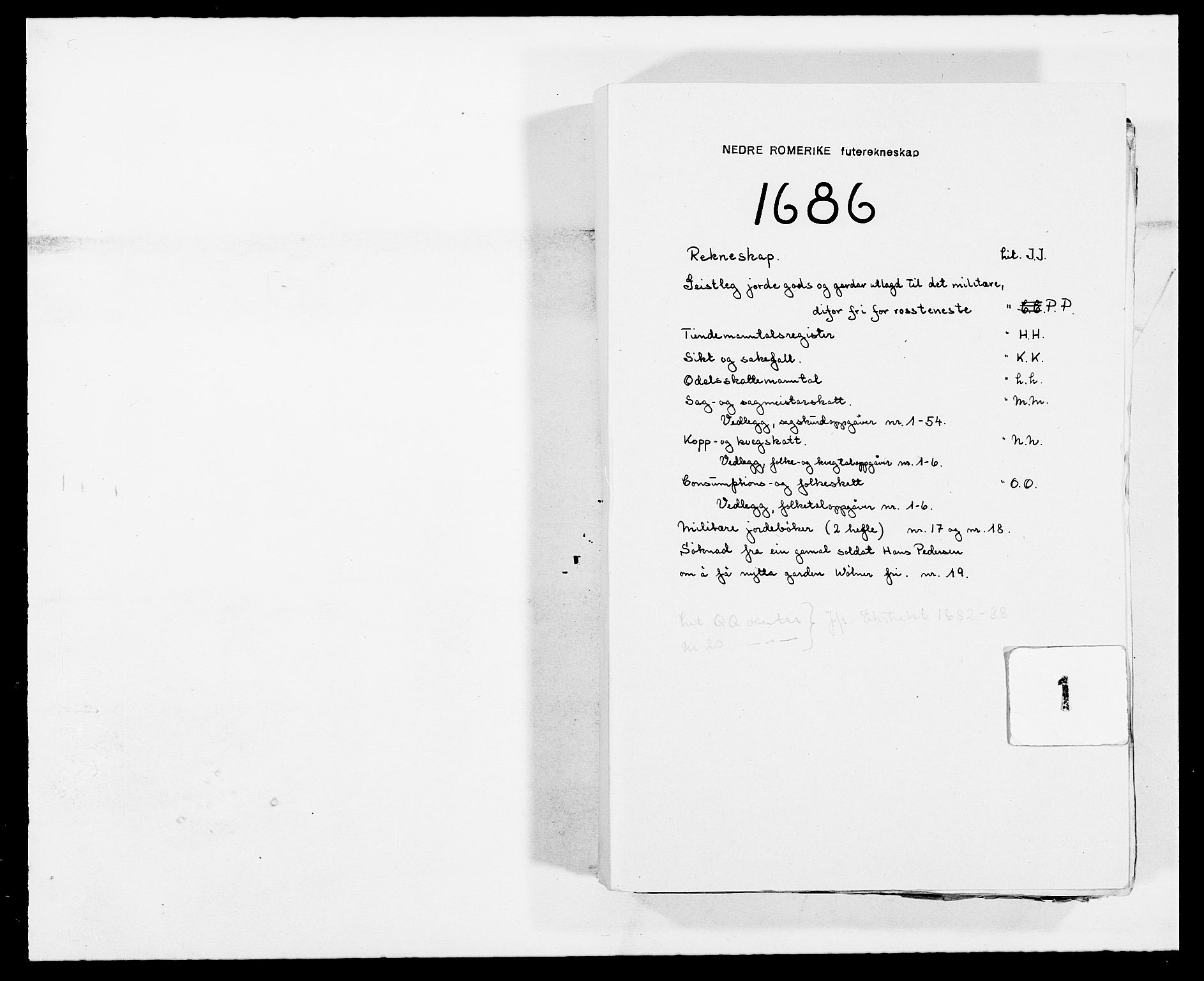 Rentekammeret inntil 1814, Reviderte regnskaper, Fogderegnskap, AV/RA-EA-4092/R11/L0572: Fogderegnskap Nedre Romerike, 1686-1687, p. 1