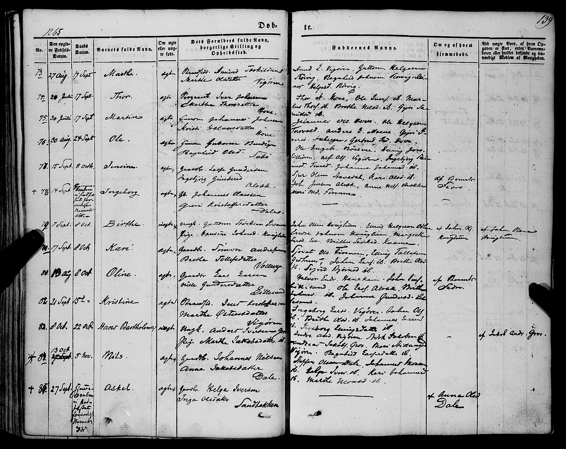 Vik sokneprestembete, AV/SAB-A-81501/H/Haa/Haaa/L0008: Parish register (official) no. A 8, 1846-1865, p. 139