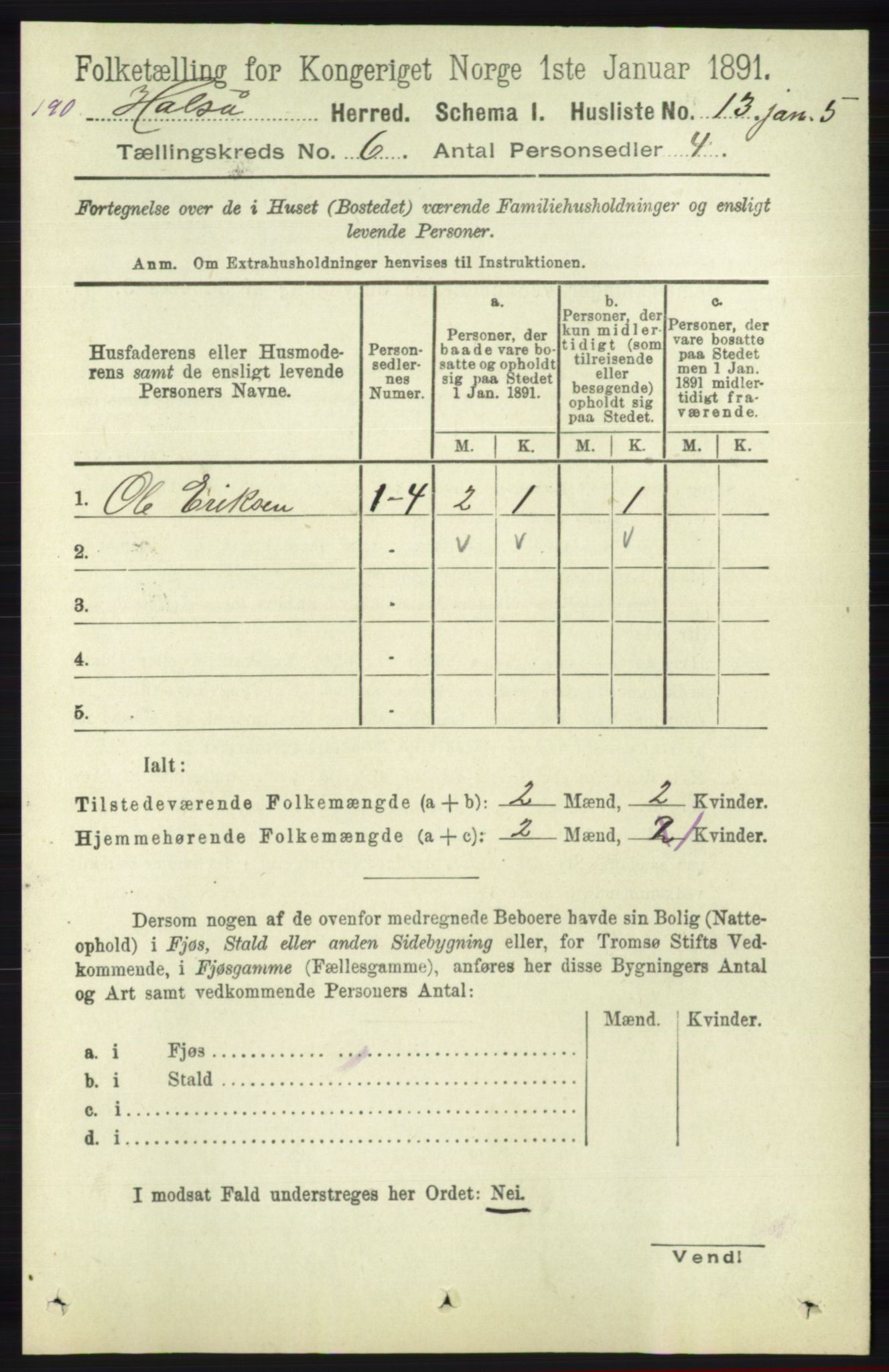 RA, 1891 census for 1019 Halse og Harkmark, 1891, p. 2323