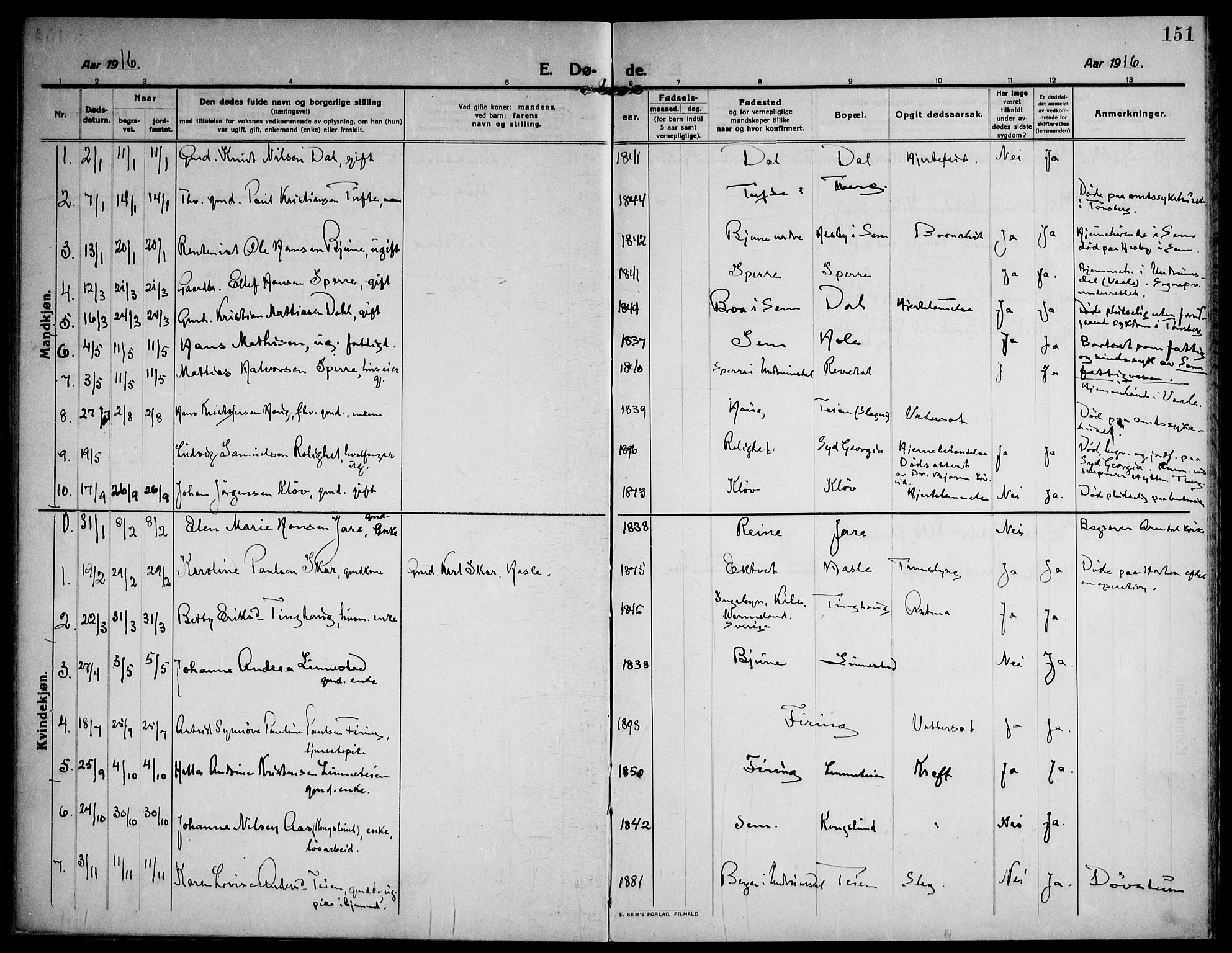 Ramnes kirkebøker, SAKO/A-314/F/Fa/L0009: Parish register (official) no. I 9, 1912-1929, p. 151