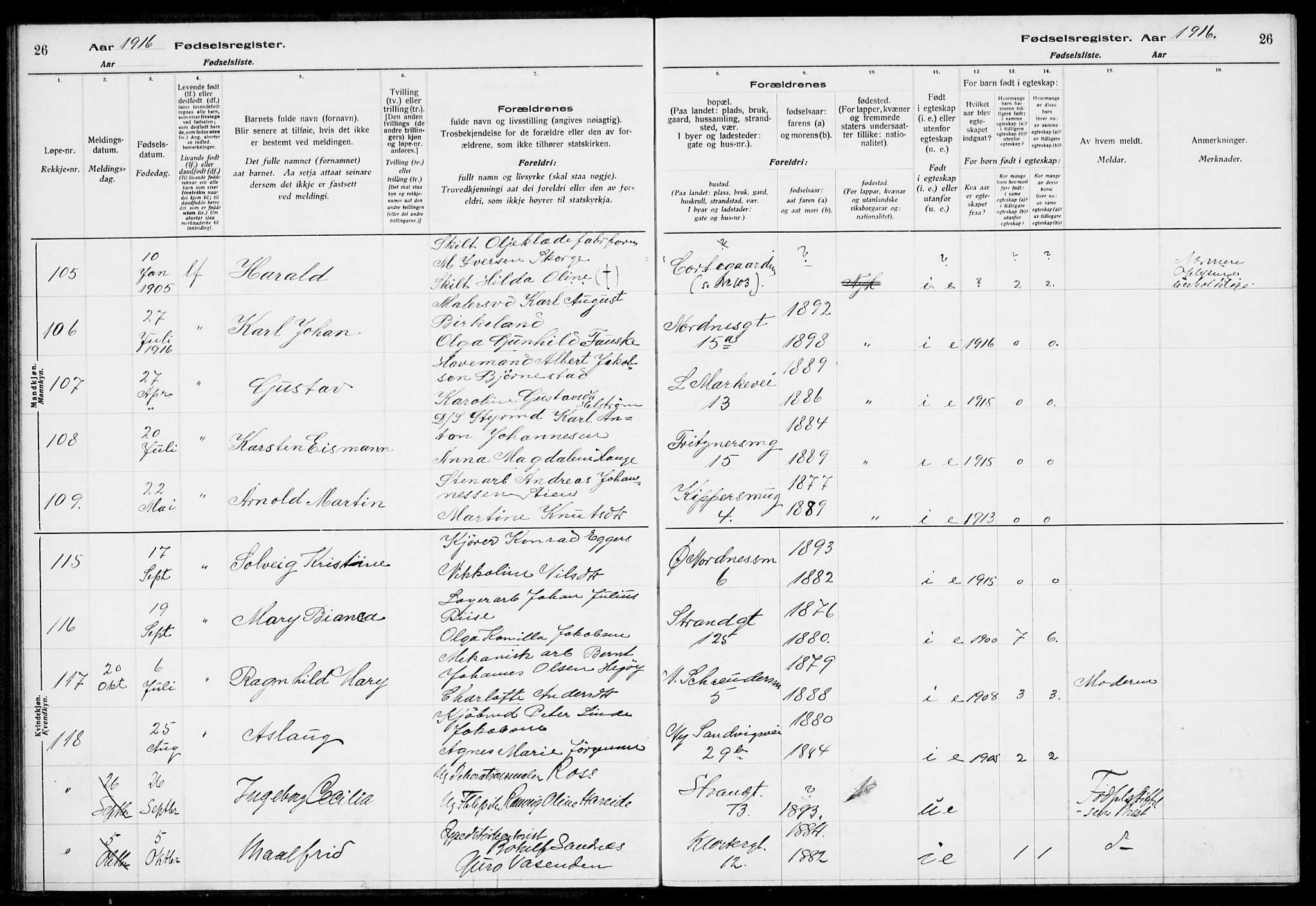 Nykirken Sokneprestembete, AV/SAB-A-77101/I/Id/L00A1: Birth register no. A 1, 1916-1922, p. 26